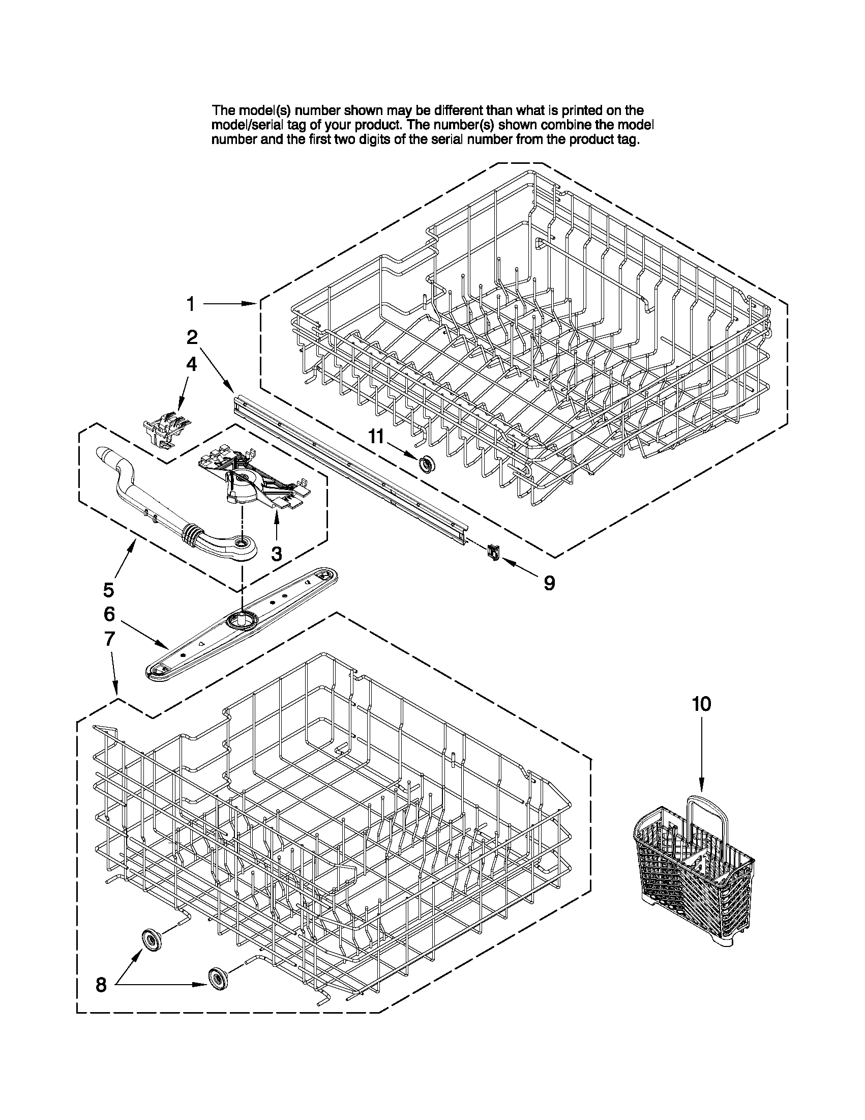 Maytag MDBH968AWS2 upper and lower rack parts diagram