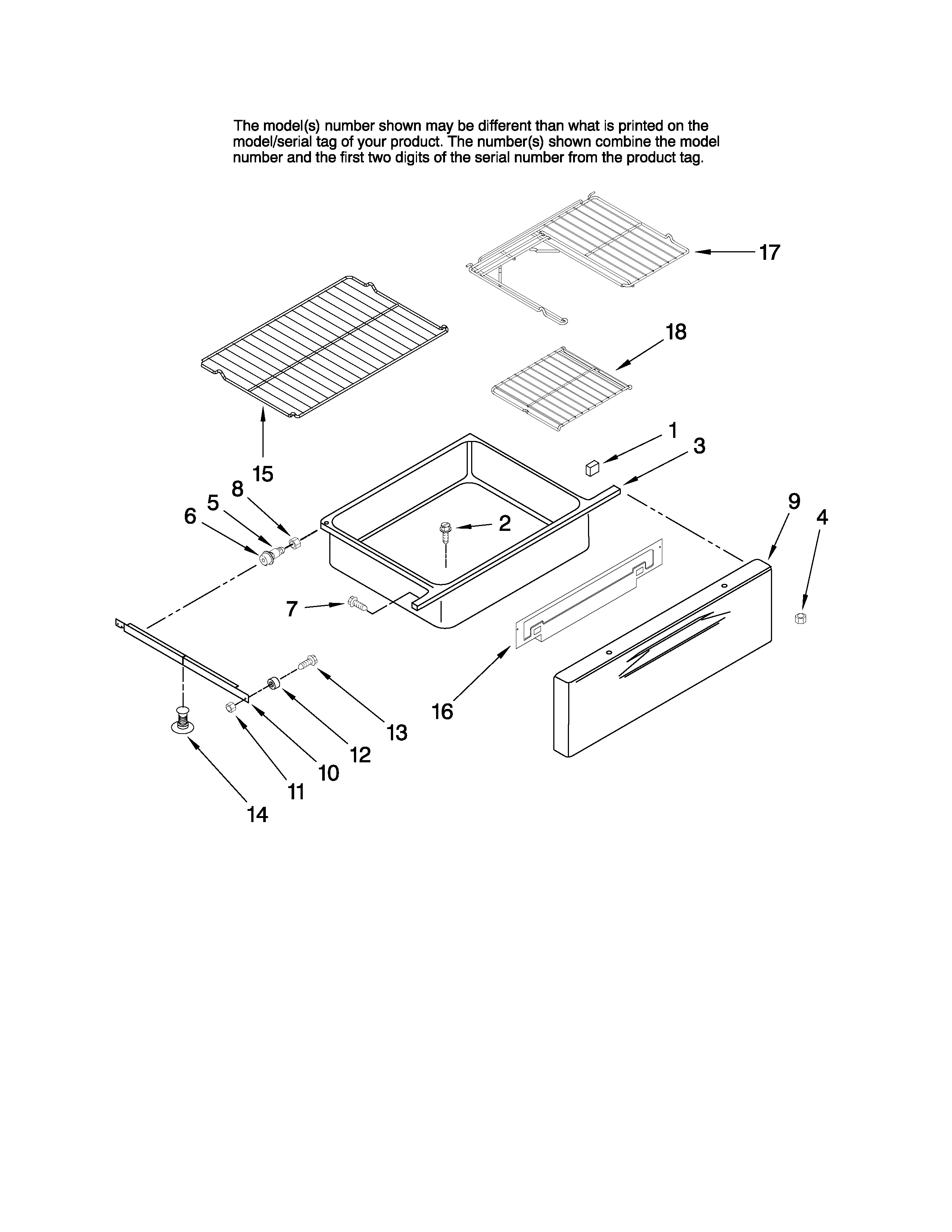 Maytag MER5775RAQ1 drawer and rack diagram