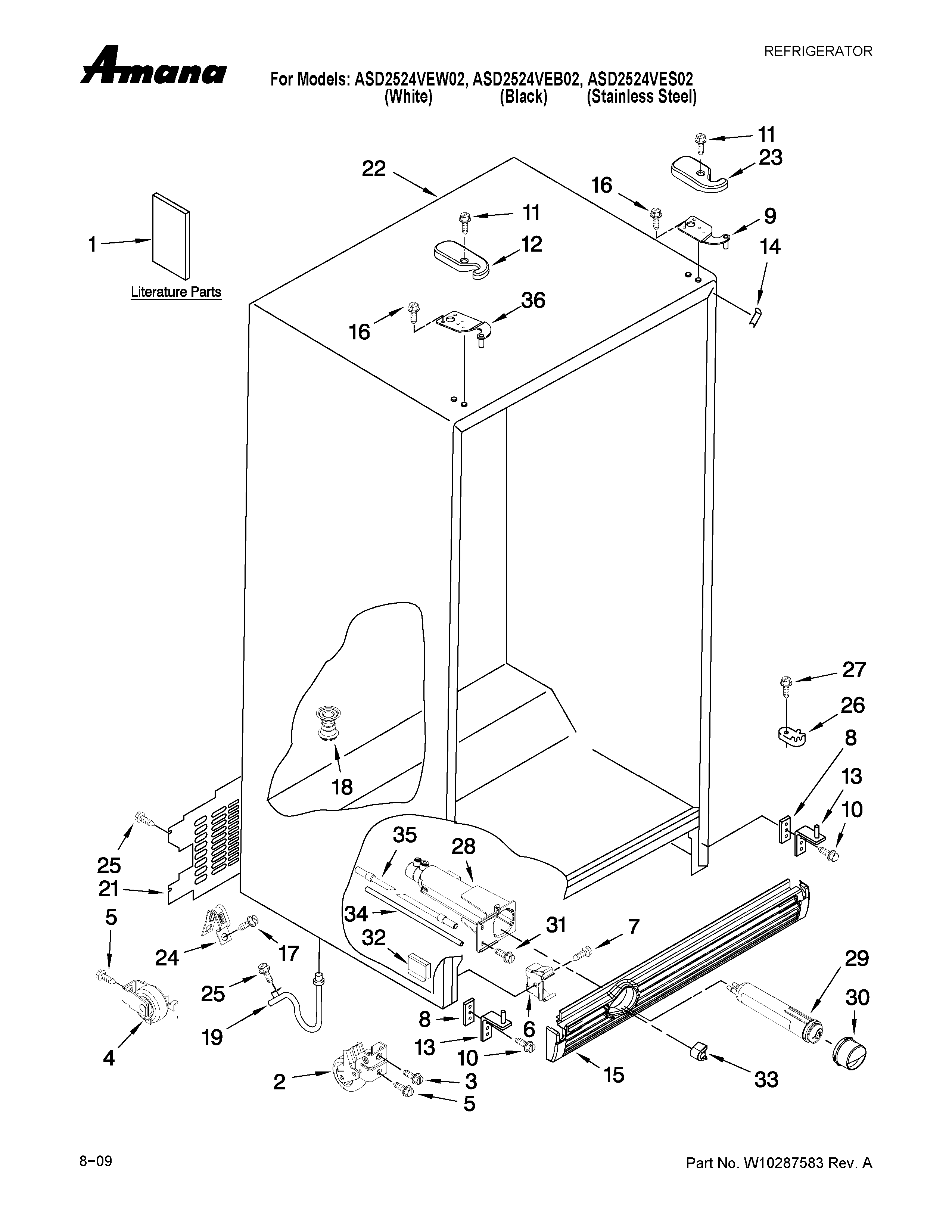 Amana ASD2524VES02 cabinet parts diagram