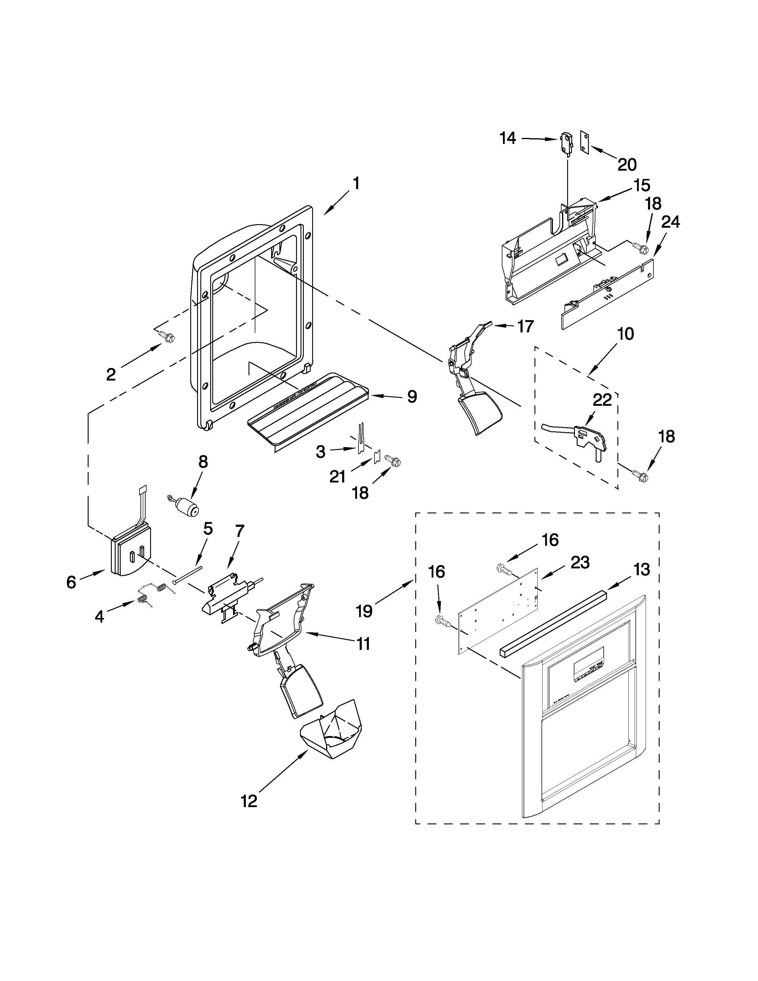 Amana ASD2524VES02 dispenser front parts diagram