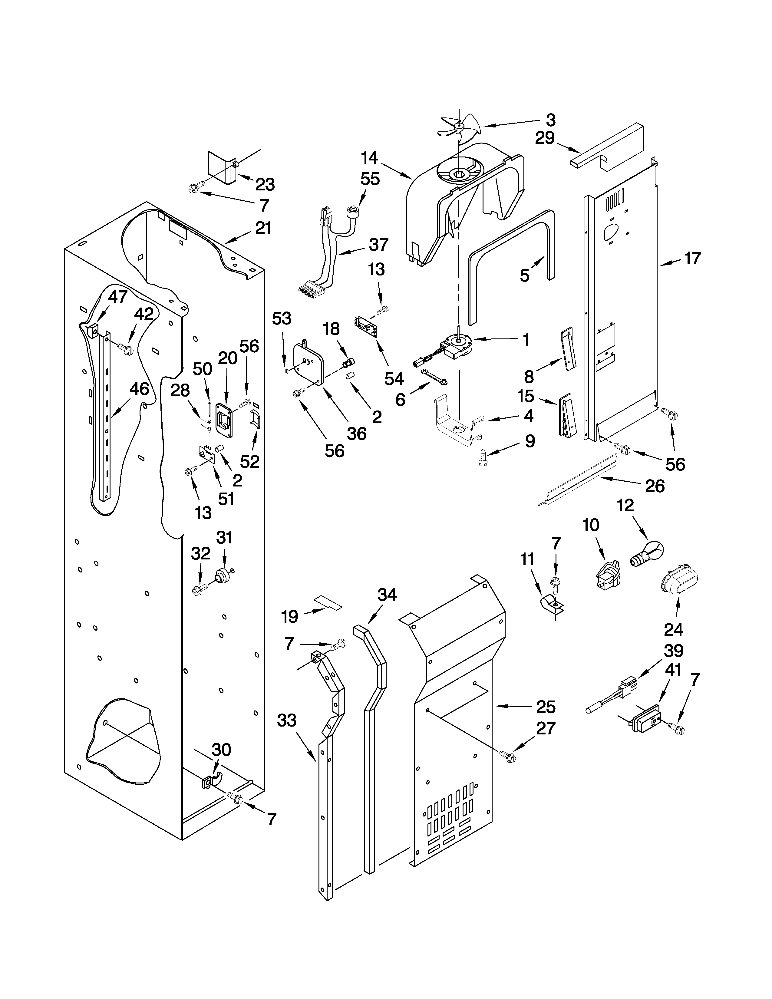 Jenn-Air JS48SEDUDW00 freezer liner and air flow parts diagram