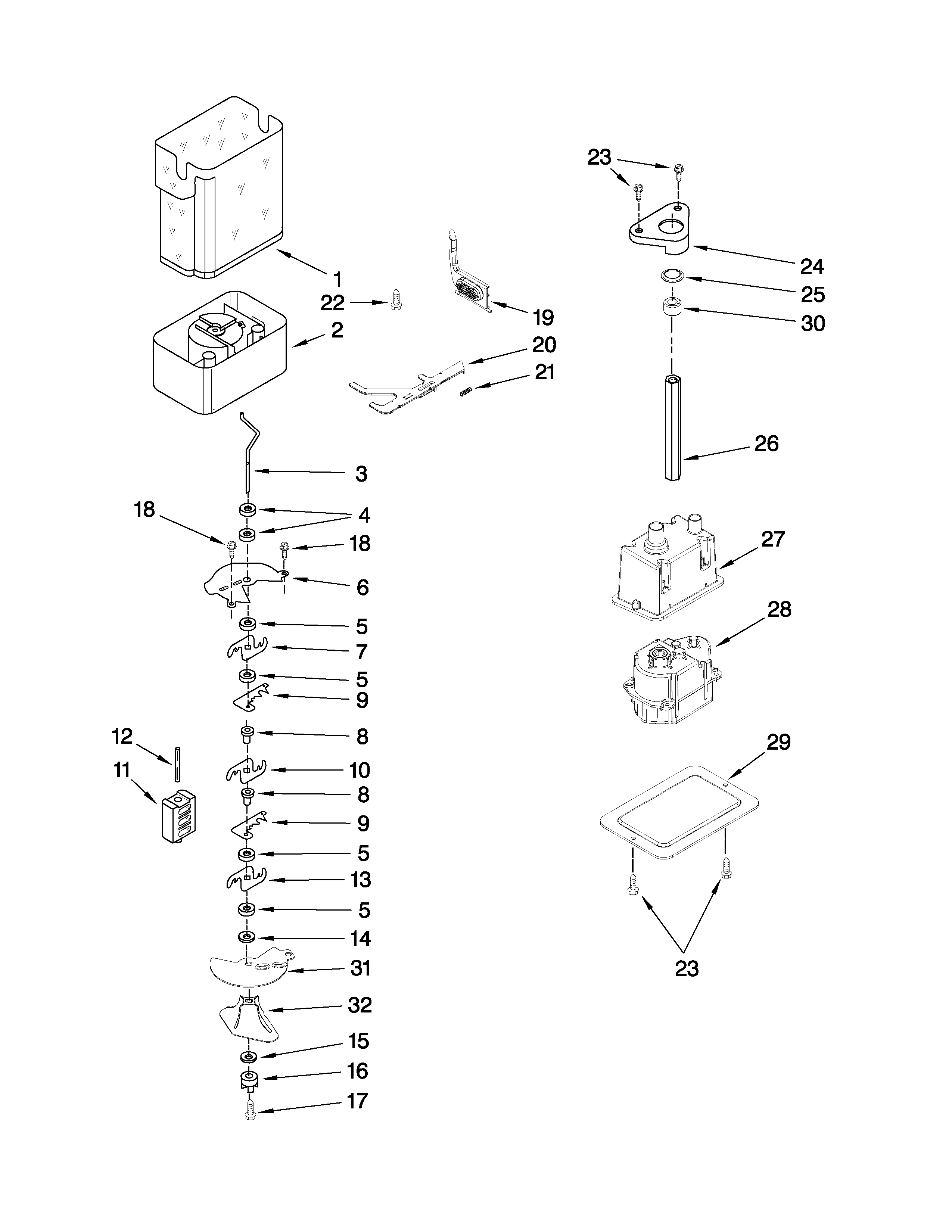 Jenn-Air JS48SEDUDW00 motor and ice container parts diagram