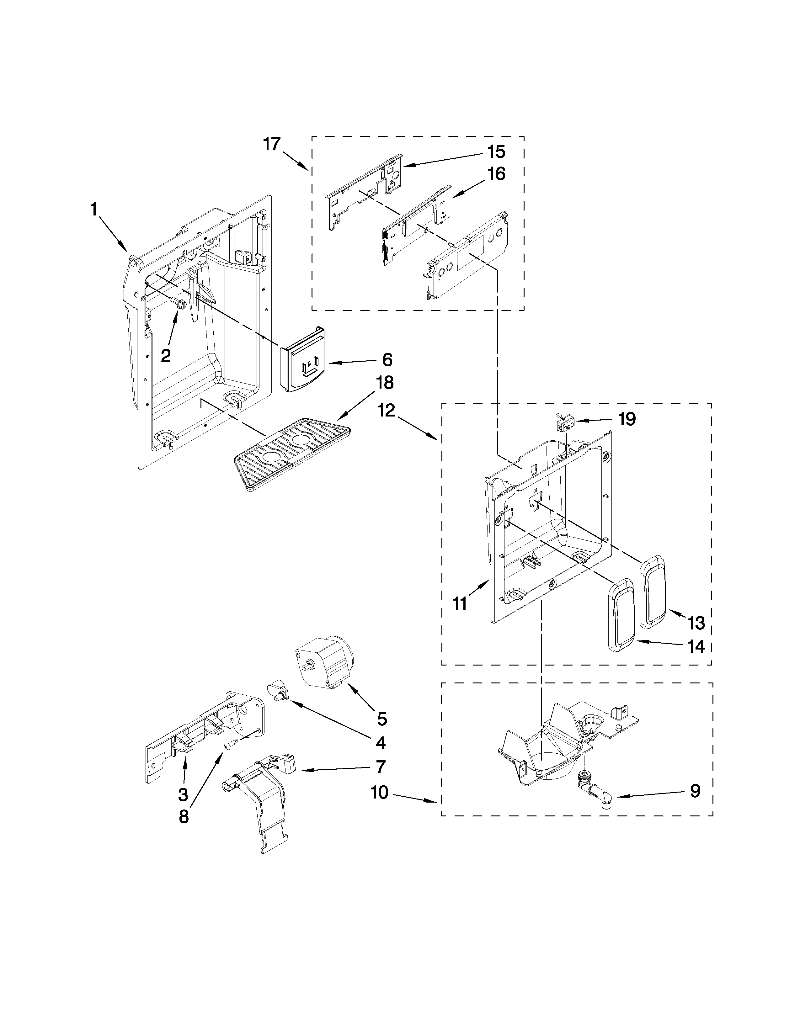 Jenn-Air JS48SEDUDW00 dispenser front parts diagram