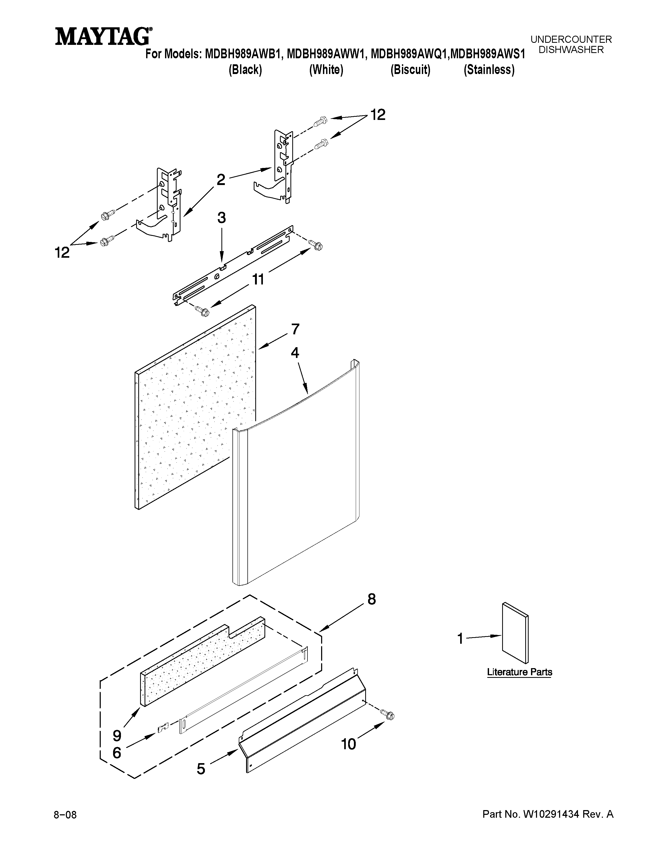 Maytag MDBH989AWW1 door and panel parts diagram