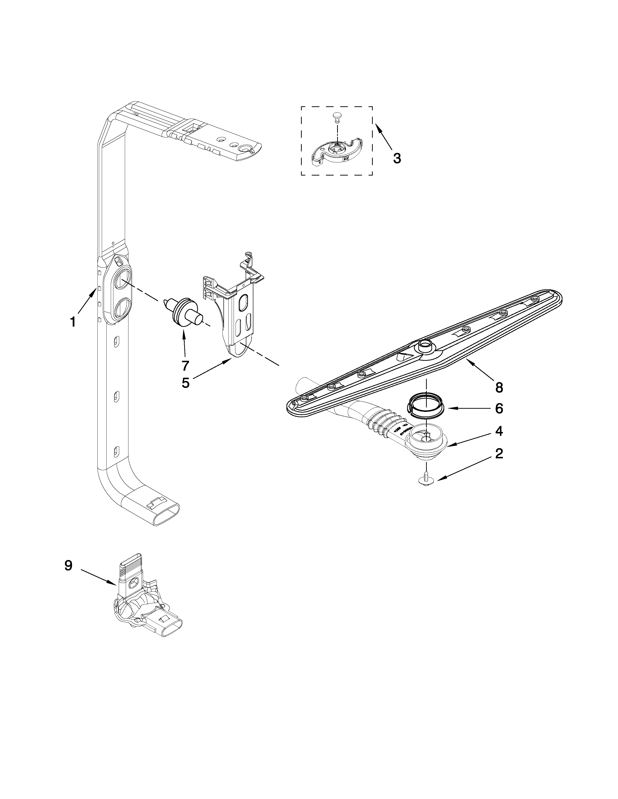 Maytag MDBH989AWW1 upper wash and rinse parts diagram