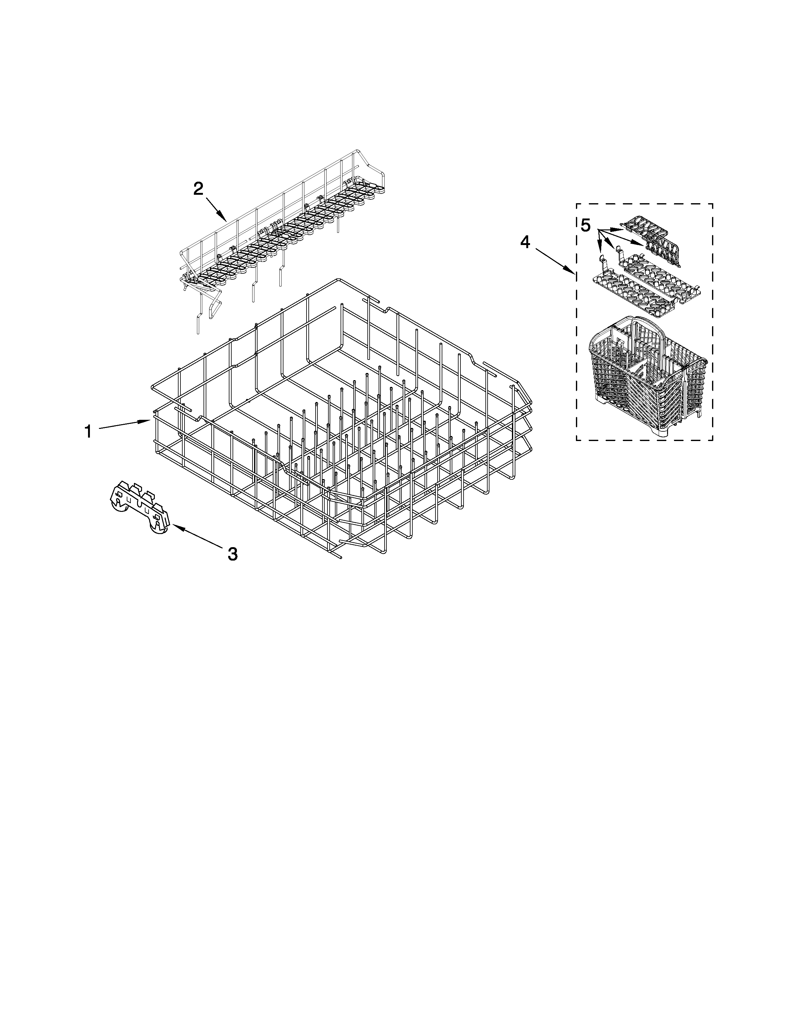 Maytag MDBH989AWW1 lower rack parts diagram