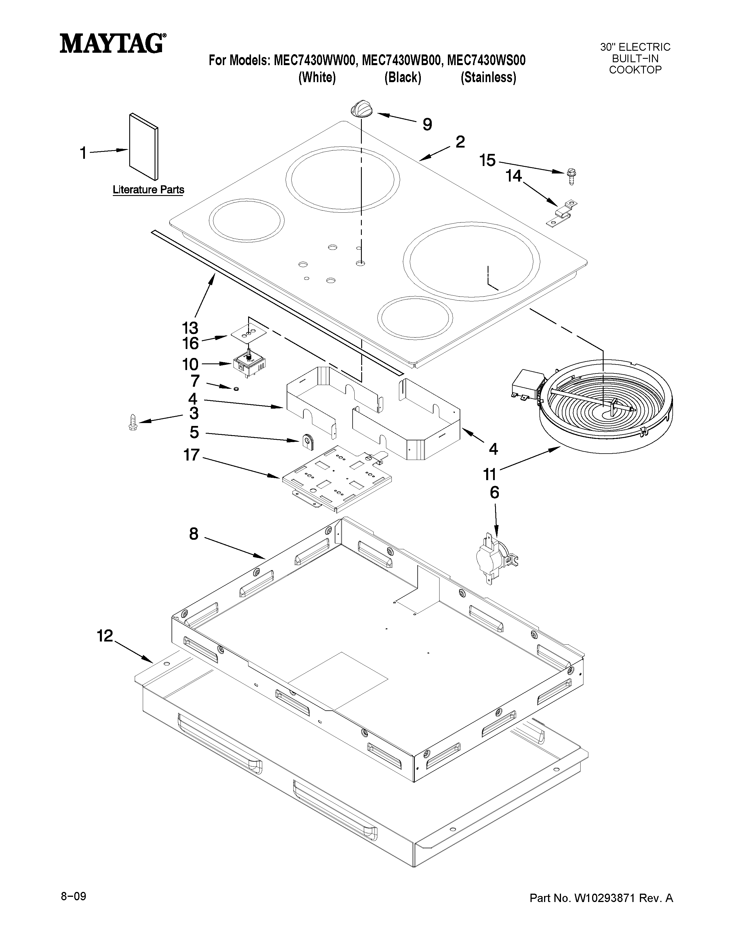 Maytag MEC7430WS00 cooktop parts diagram