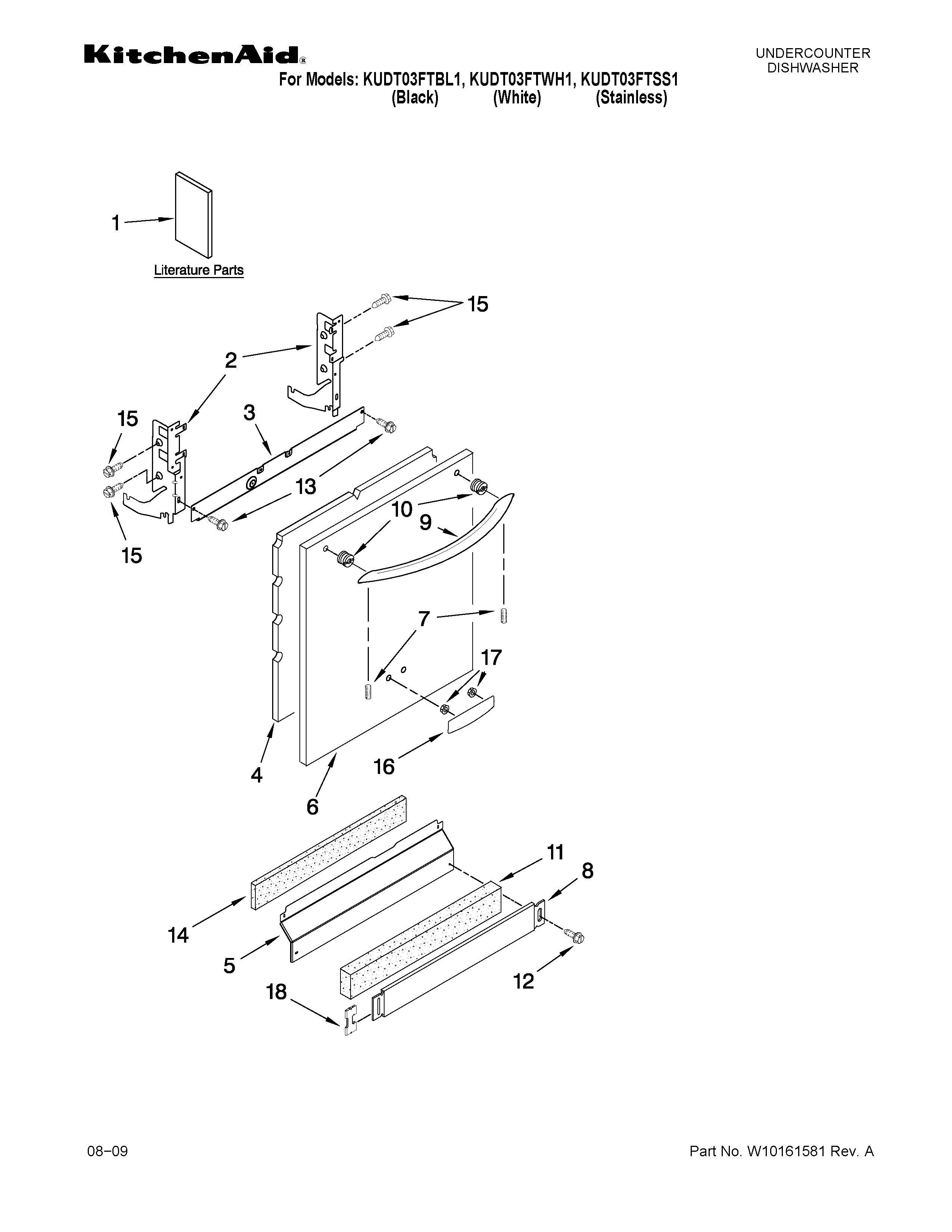 KitchenAid KUDT03FTWH1 door and panel parts diagram