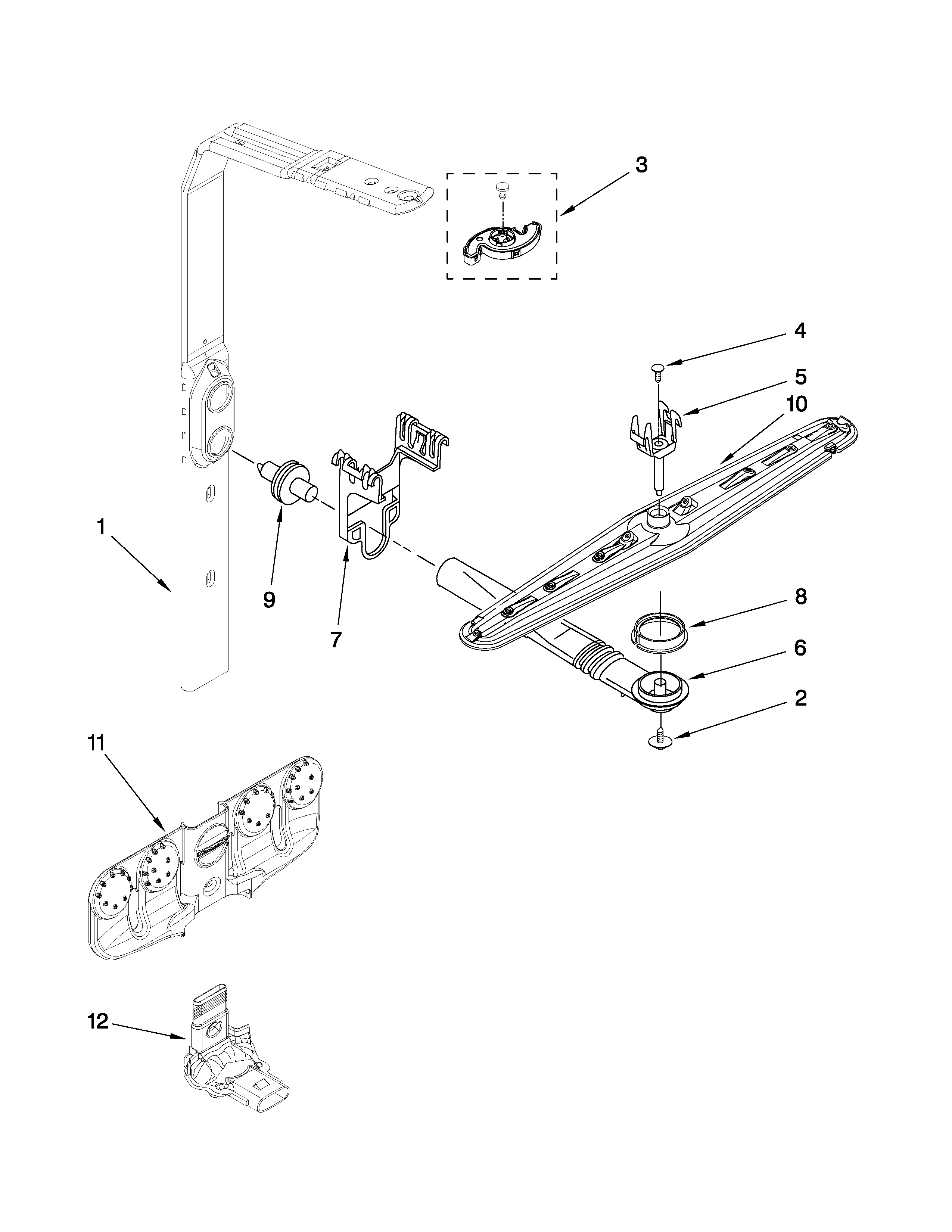 KitchenAid KUDT03FTWH1 upper wash and rinse parts diagram