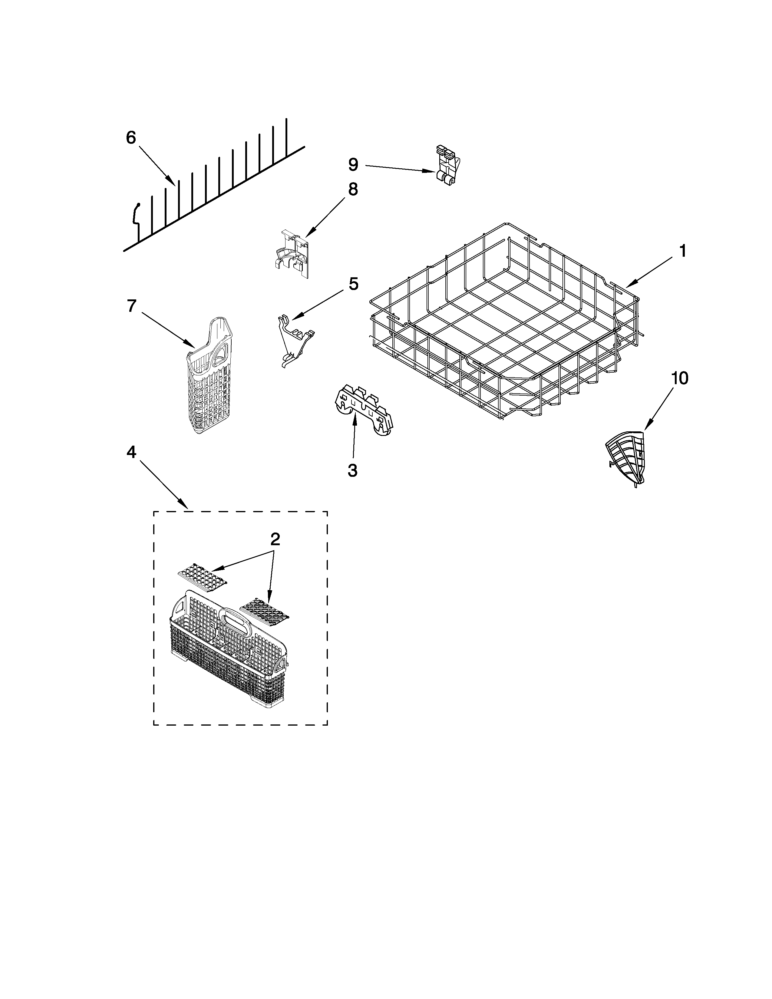 KitchenAid KUDT03FTWH1 lower rack parts diagram