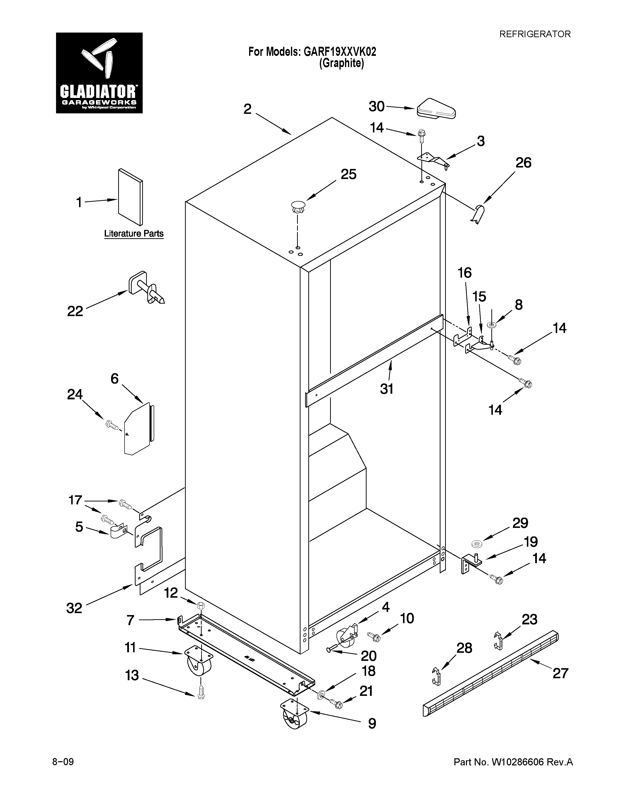 Gladiator GARF19XXVK02 cabinet parts diagram
