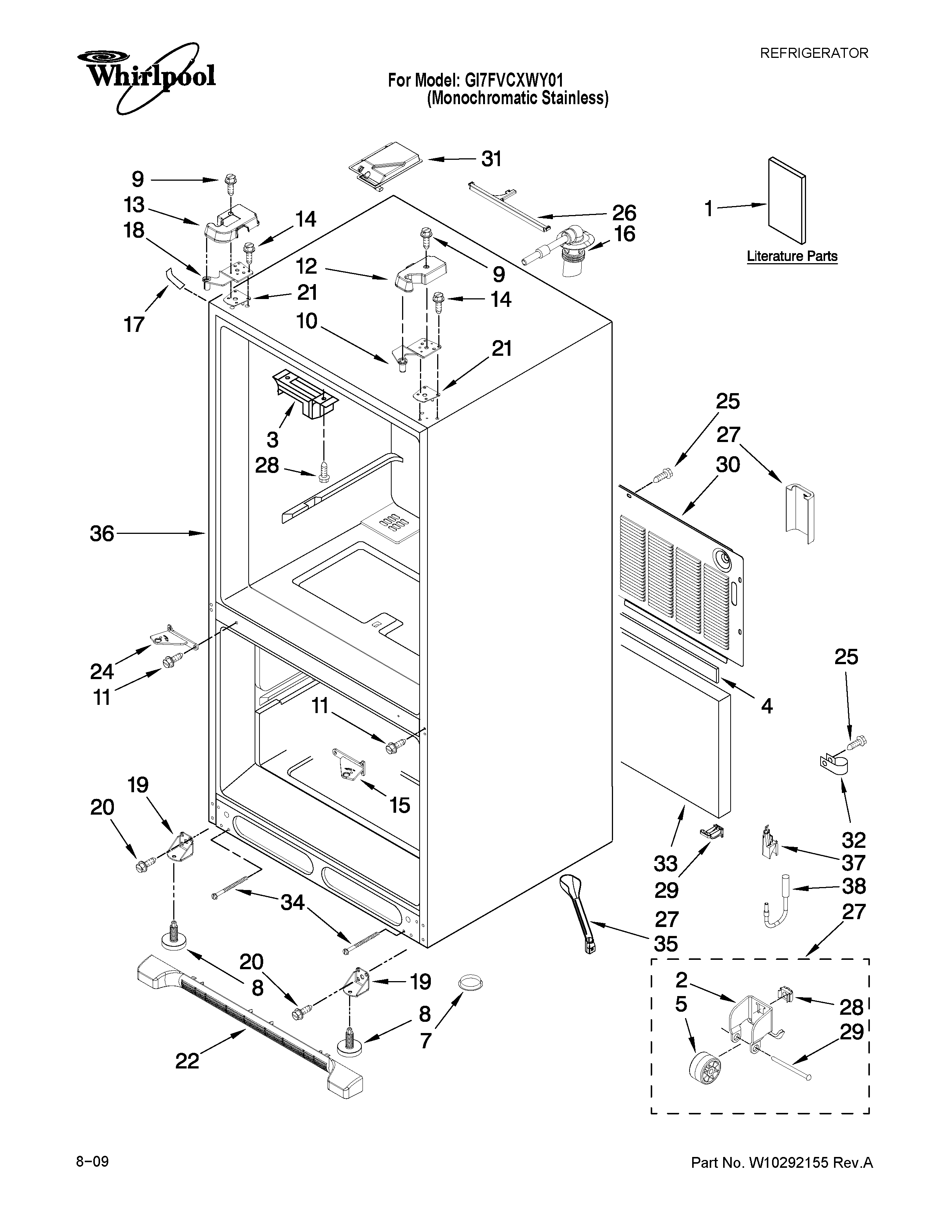 Whirlpool GI7FVCXWY01 cabinet parts diagram