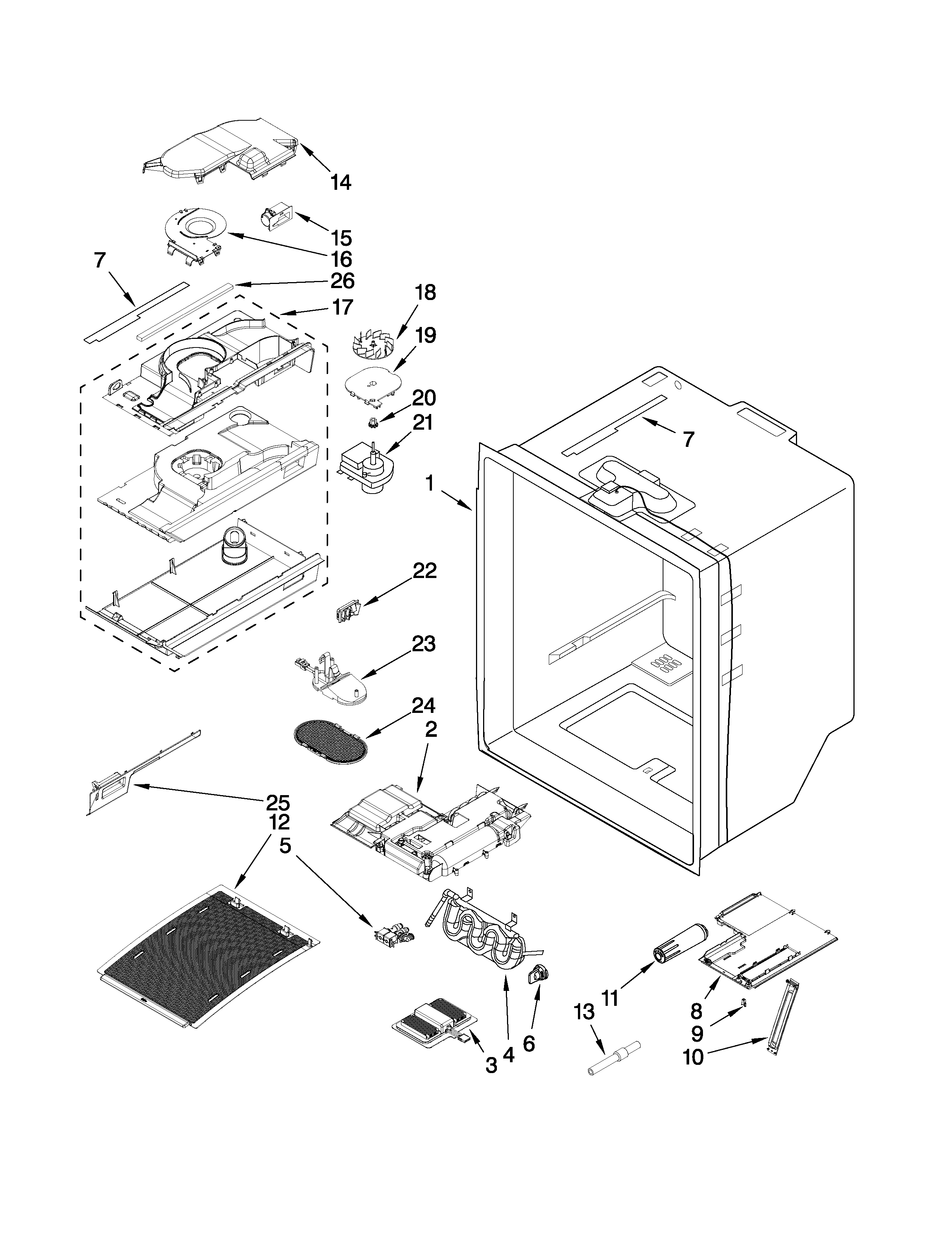 Whirlpool GI7FVCXWY01 refrigerator liner parts diagram