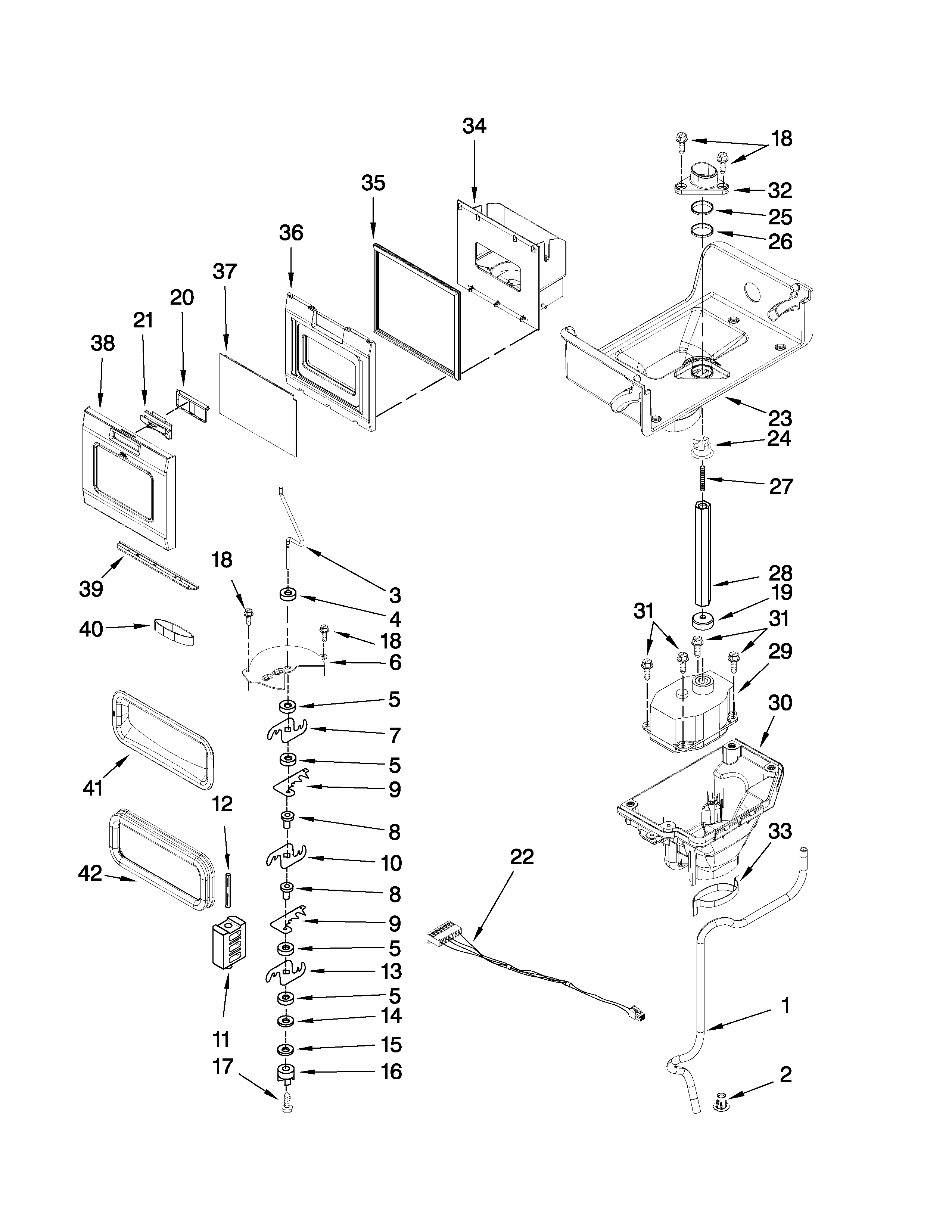 Whirlpool GI7FVCXWY01 motor and ice container parts diagram
