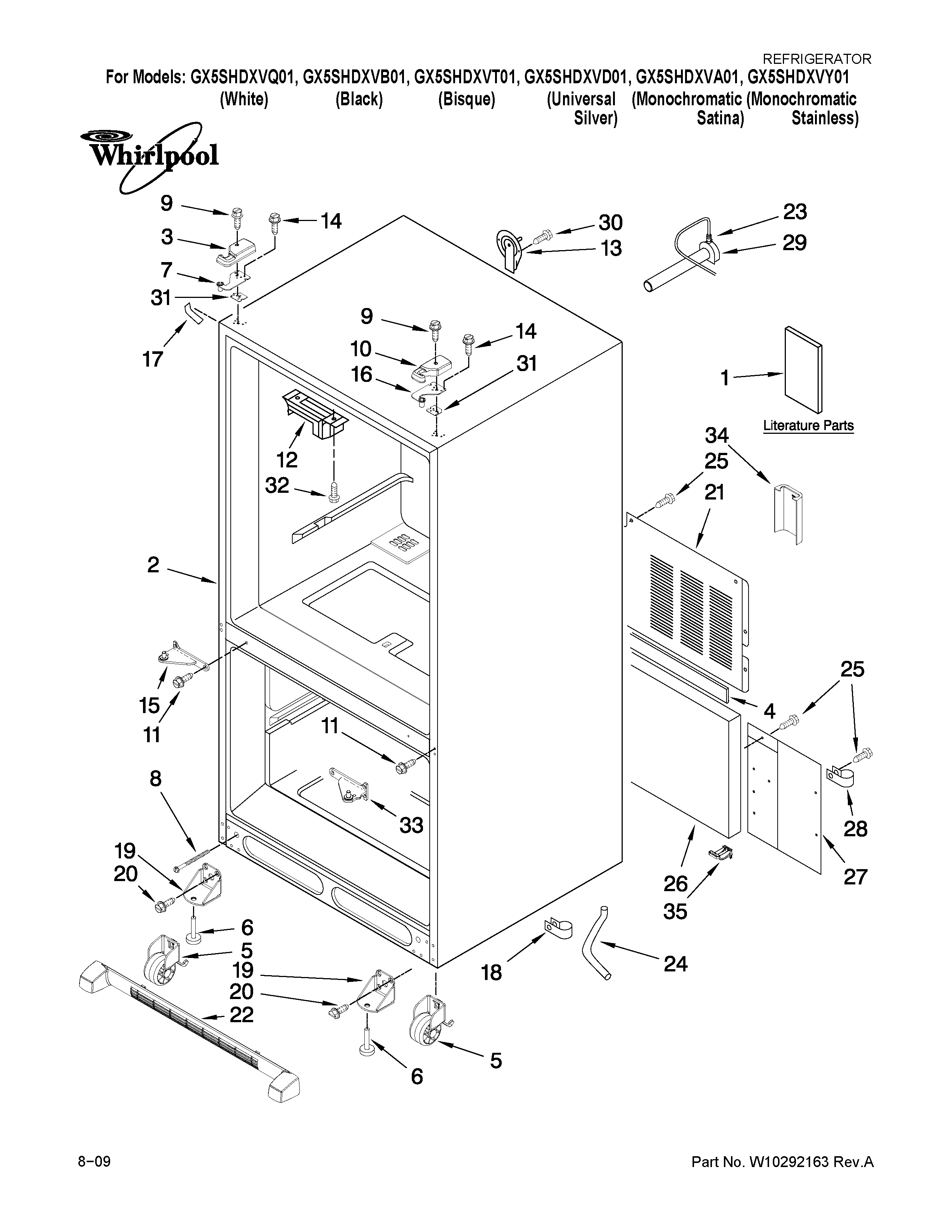 Whirlpool GX5SHDXVD01 cabinet parts diagram