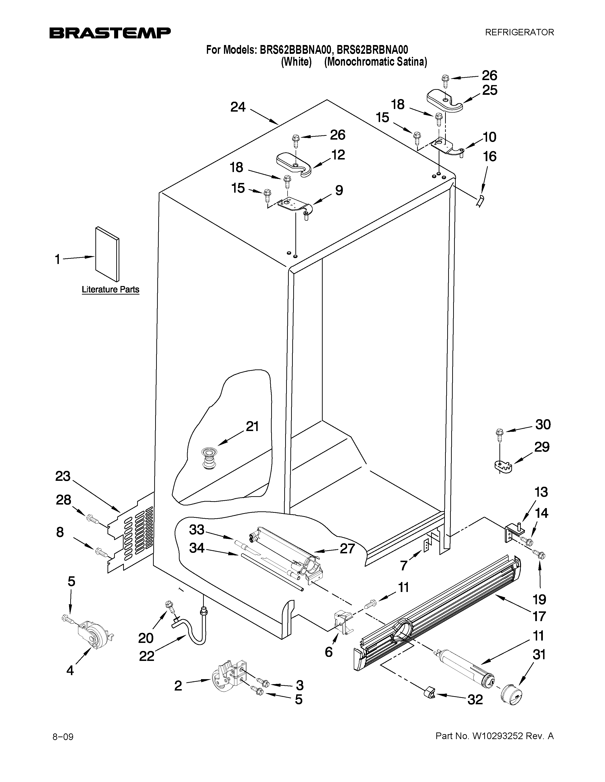 Whirlpool BRS62BBBNA00 cabinet parts diagram