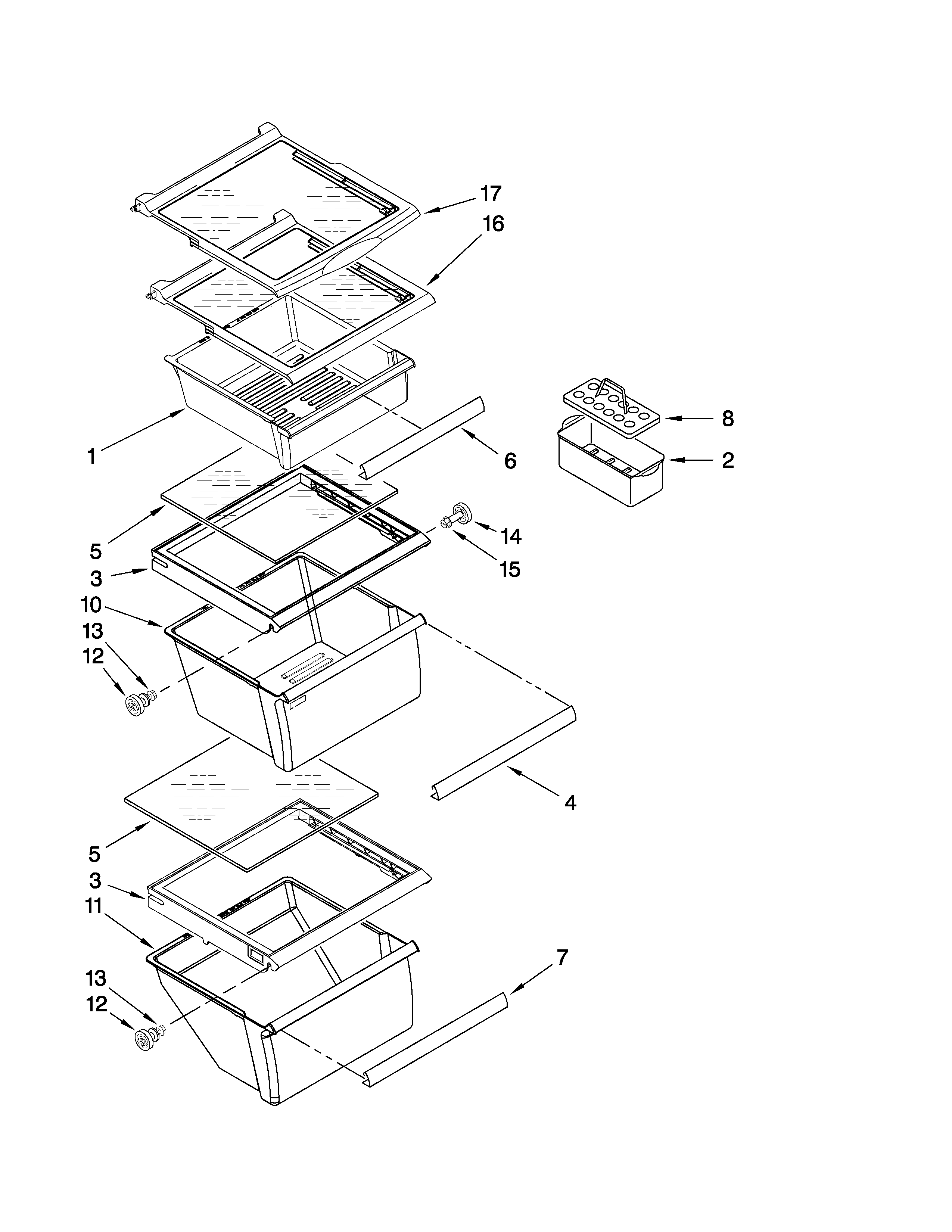 Whirlpool BRS62BBBNA00 refrigerator shelf parts diagram