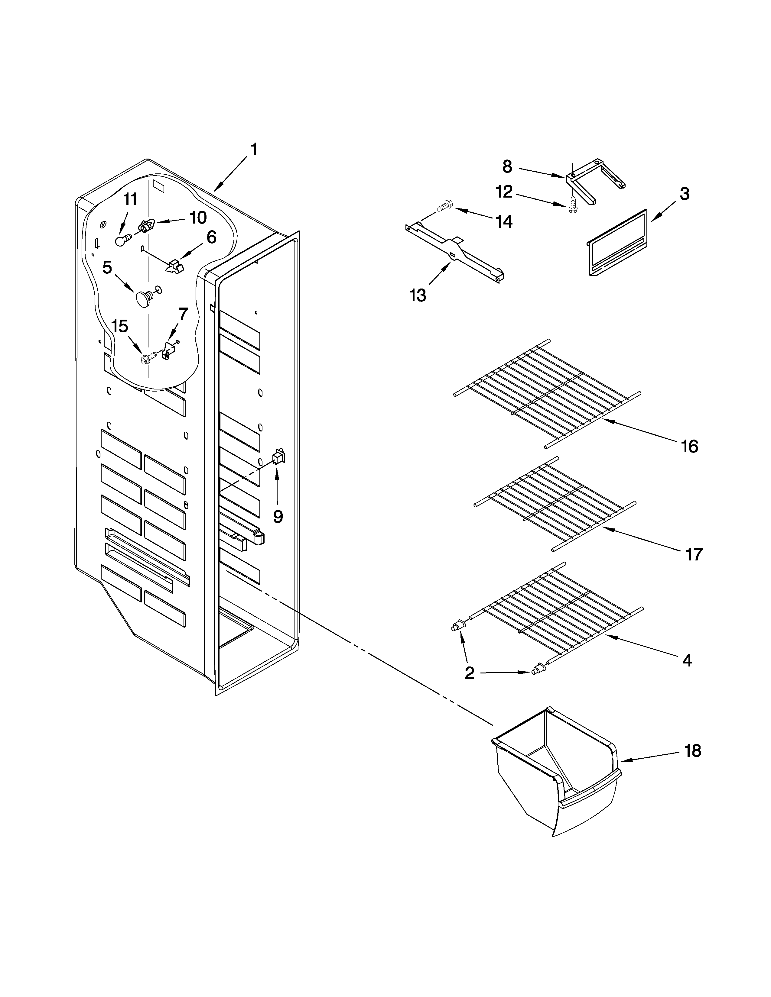 Whirlpool BRS62BBBNA00 freezer liner parts diagram
