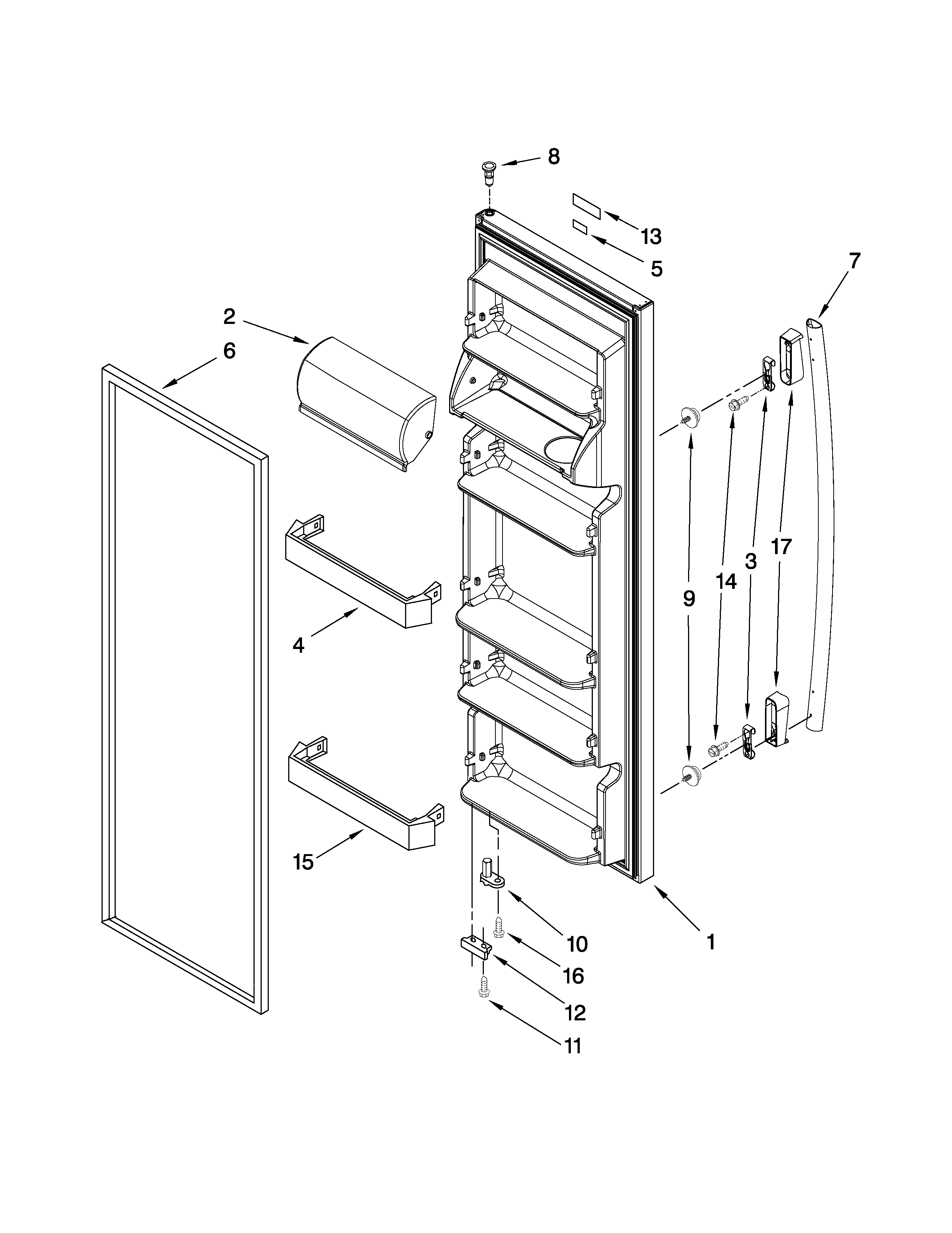 Whirlpool BRS62BBBNA00 refrigerator door parts diagram