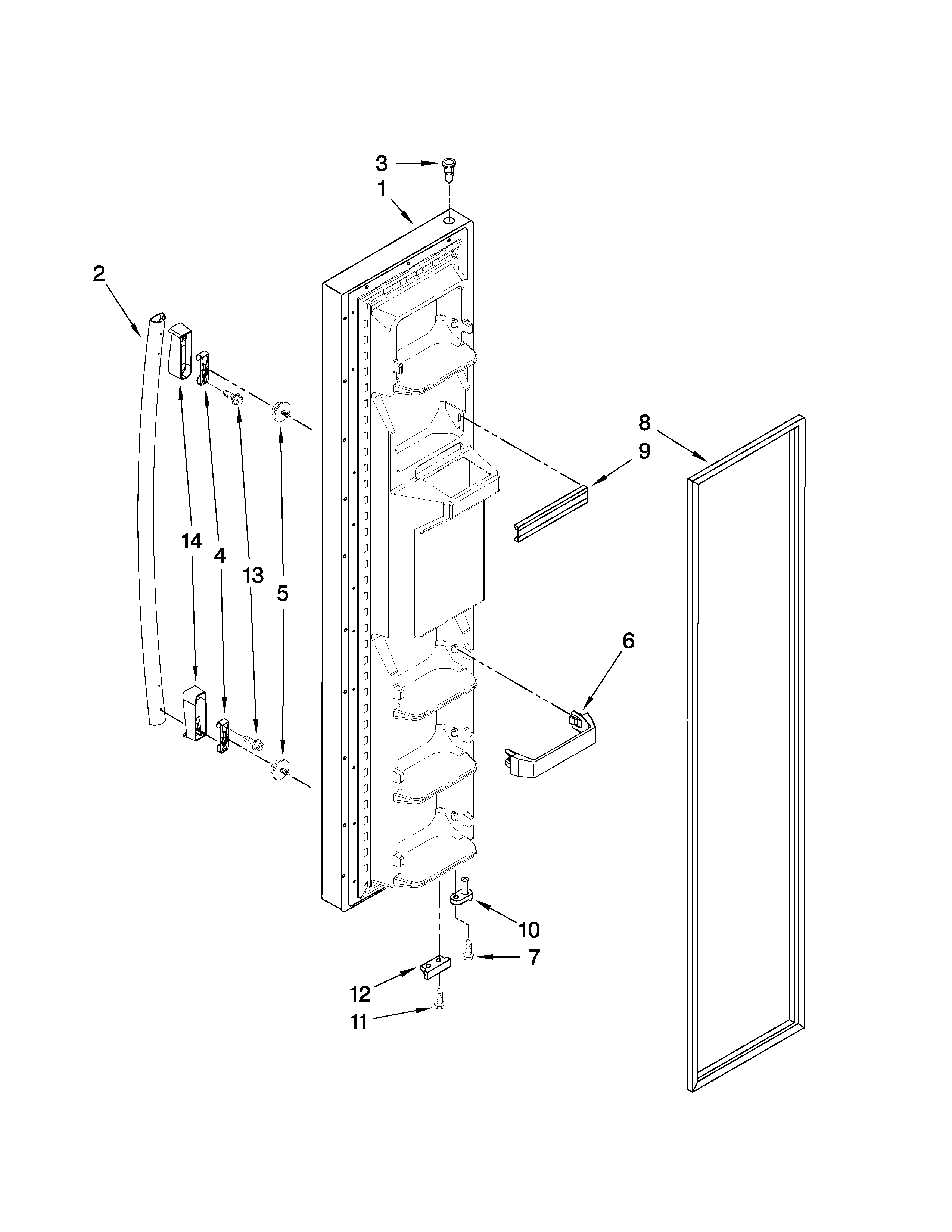 Whirlpool BRS62BBBNA00 freezer door parts diagram