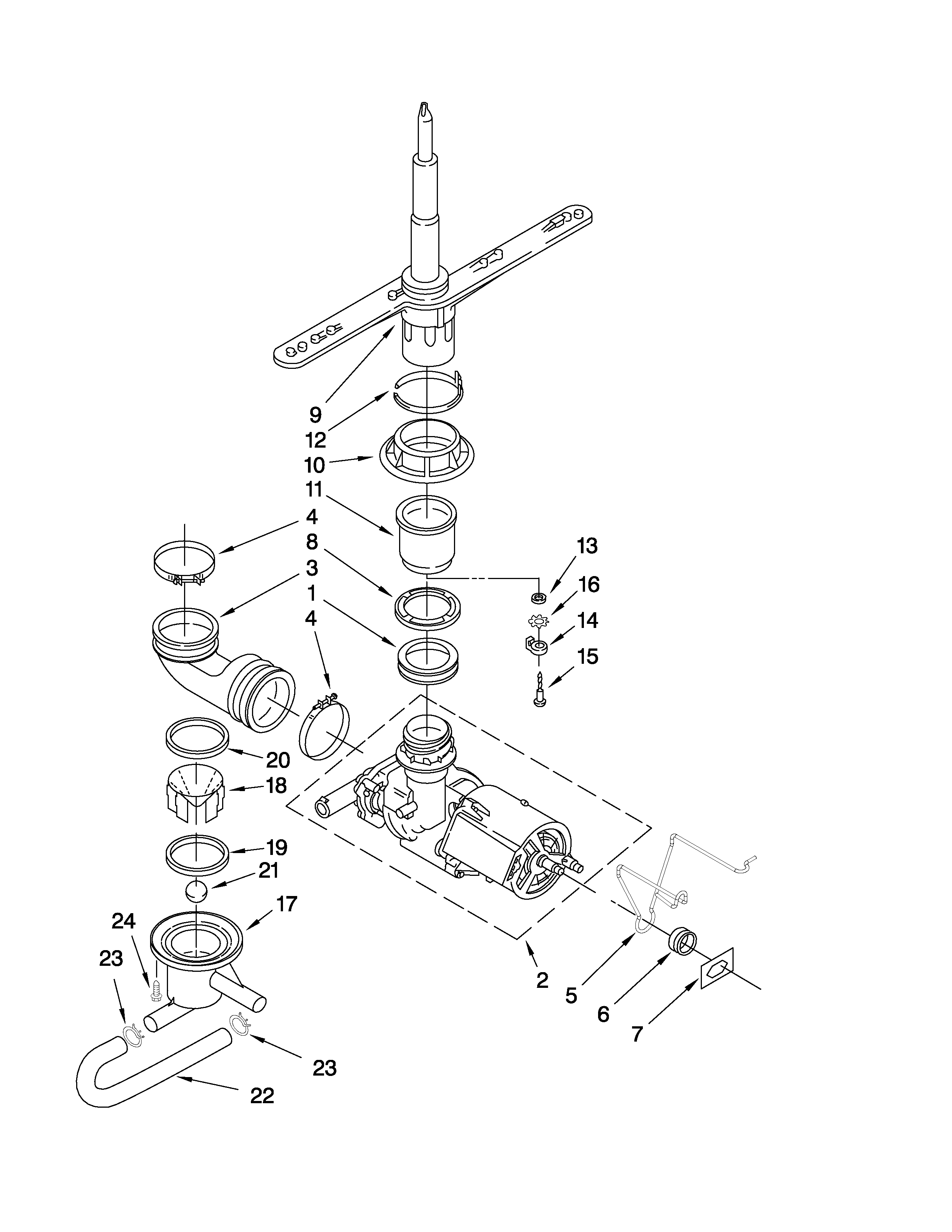 Roper RUD4000SB0 pump and spray arm parts diagram