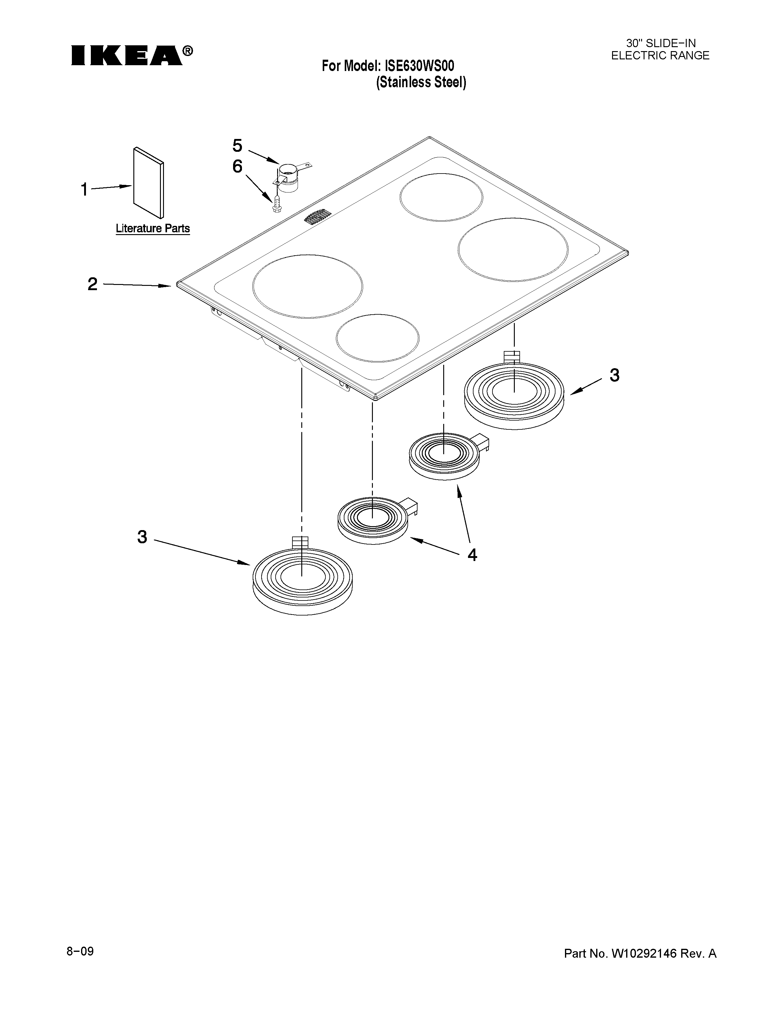 Ikea ISE630WS00 cooktop parts diagram