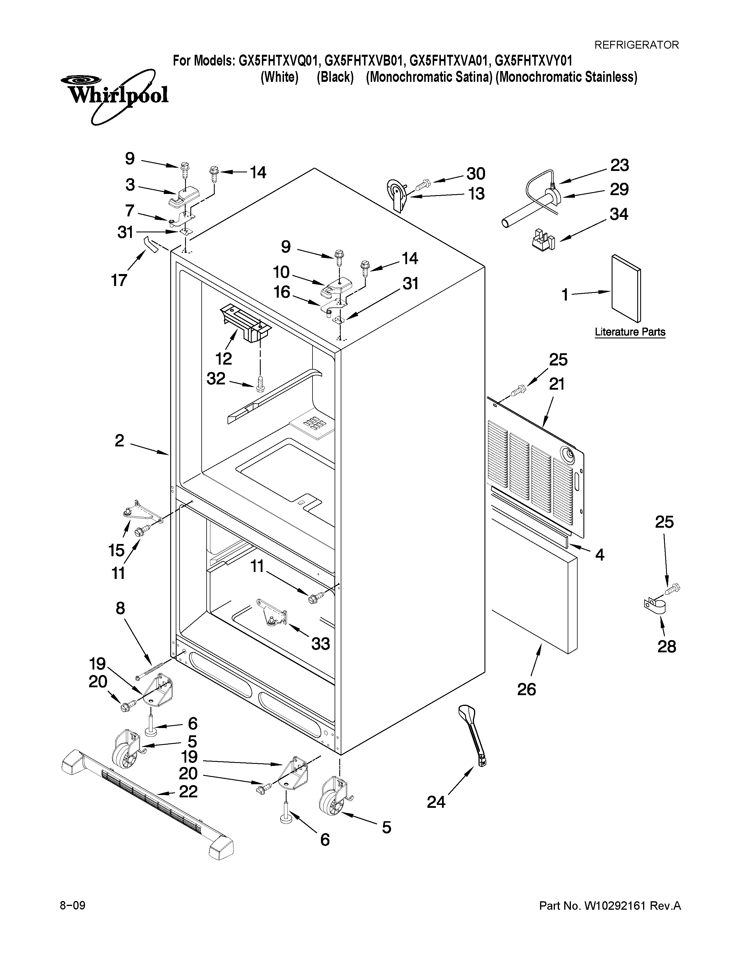 Whirlpool GX5FHTXVQ01 cabinet parts diagram