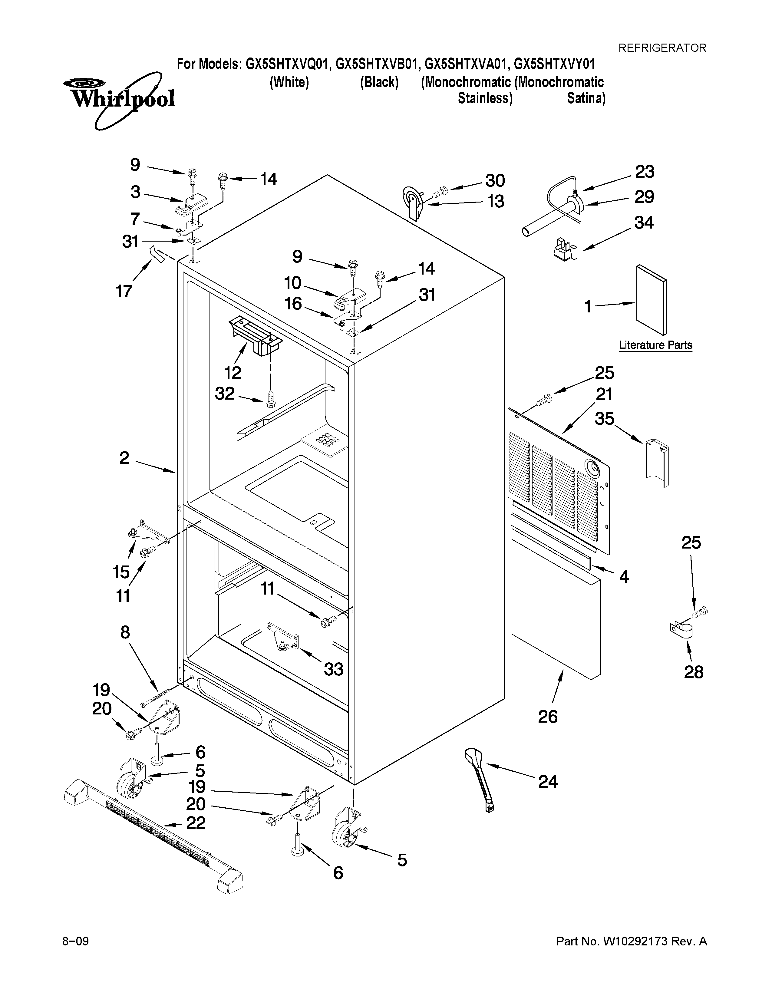 Whirlpool GX5SHTXVQ01 cabinet parts diagram