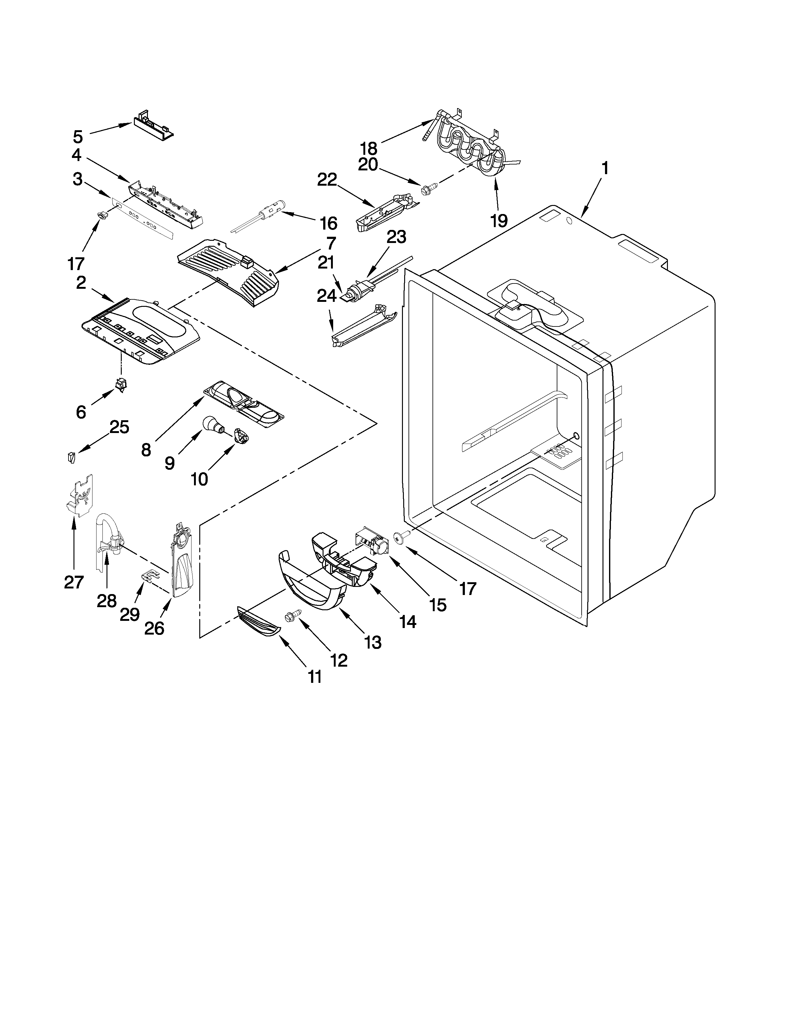 Whirlpool GX5SHTXVQ01 refrigerator liner parts diagram