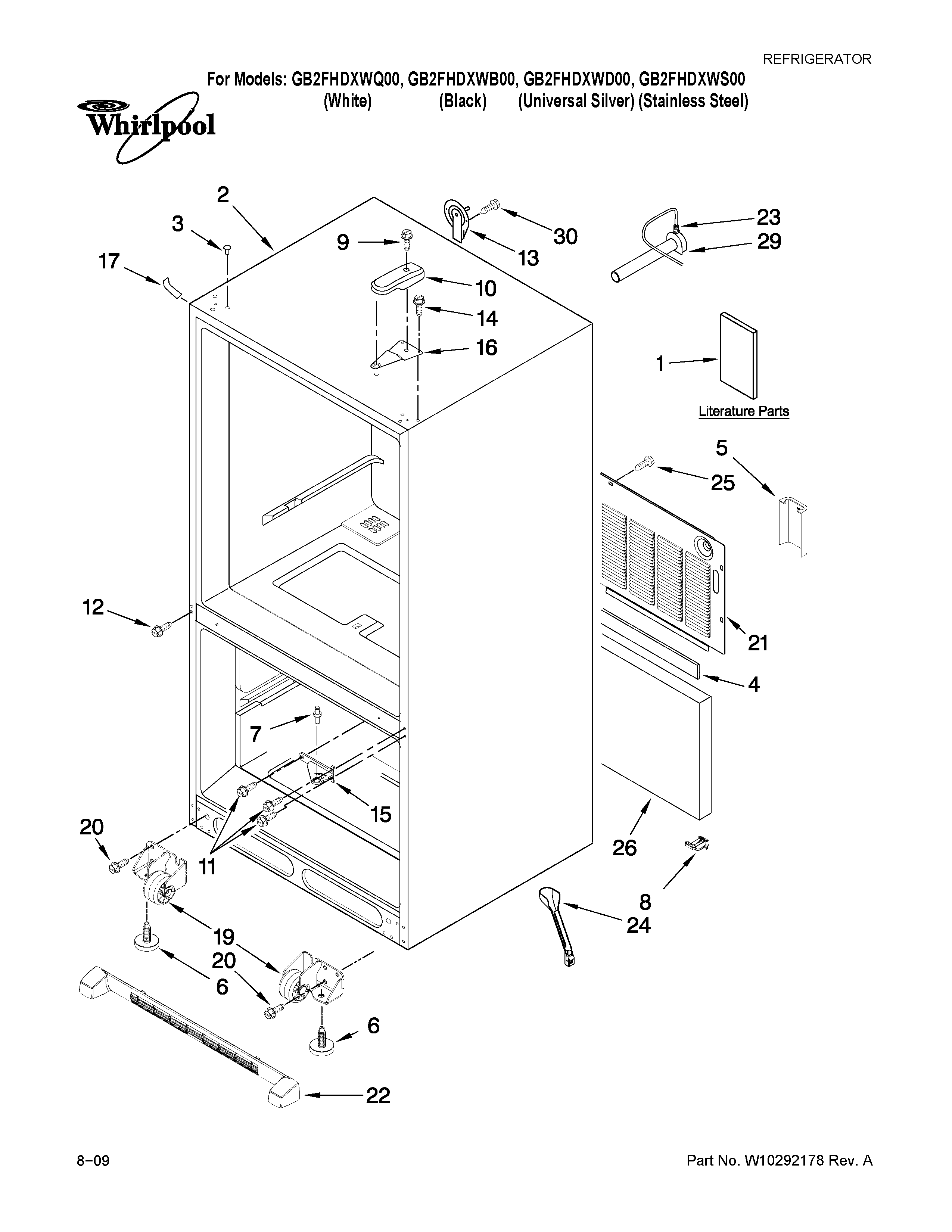 Whirlpool GB2FHDXWS00 cabinet parts diagram