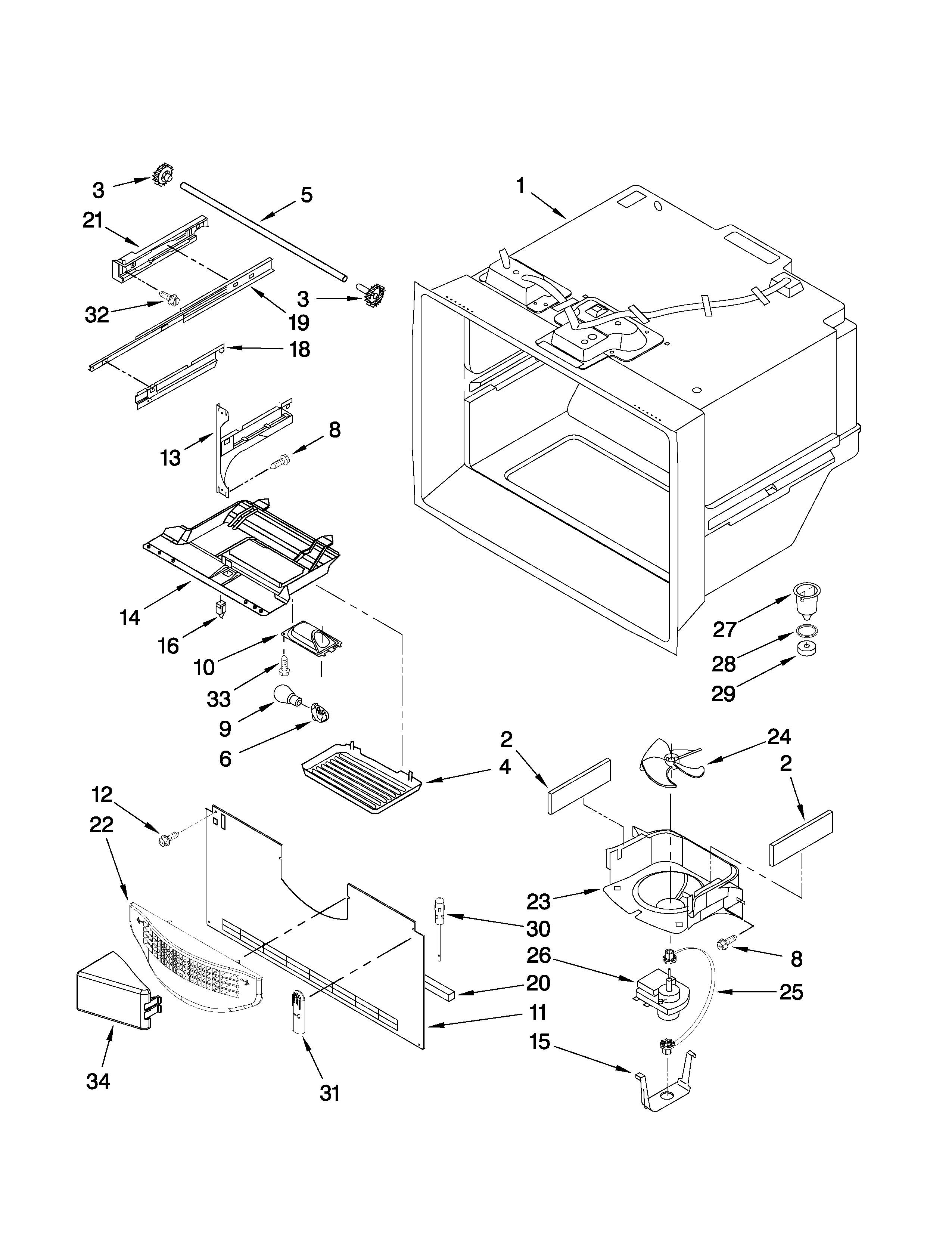 Whirlpool GB2FHDXWS00 freezer liner parts diagram