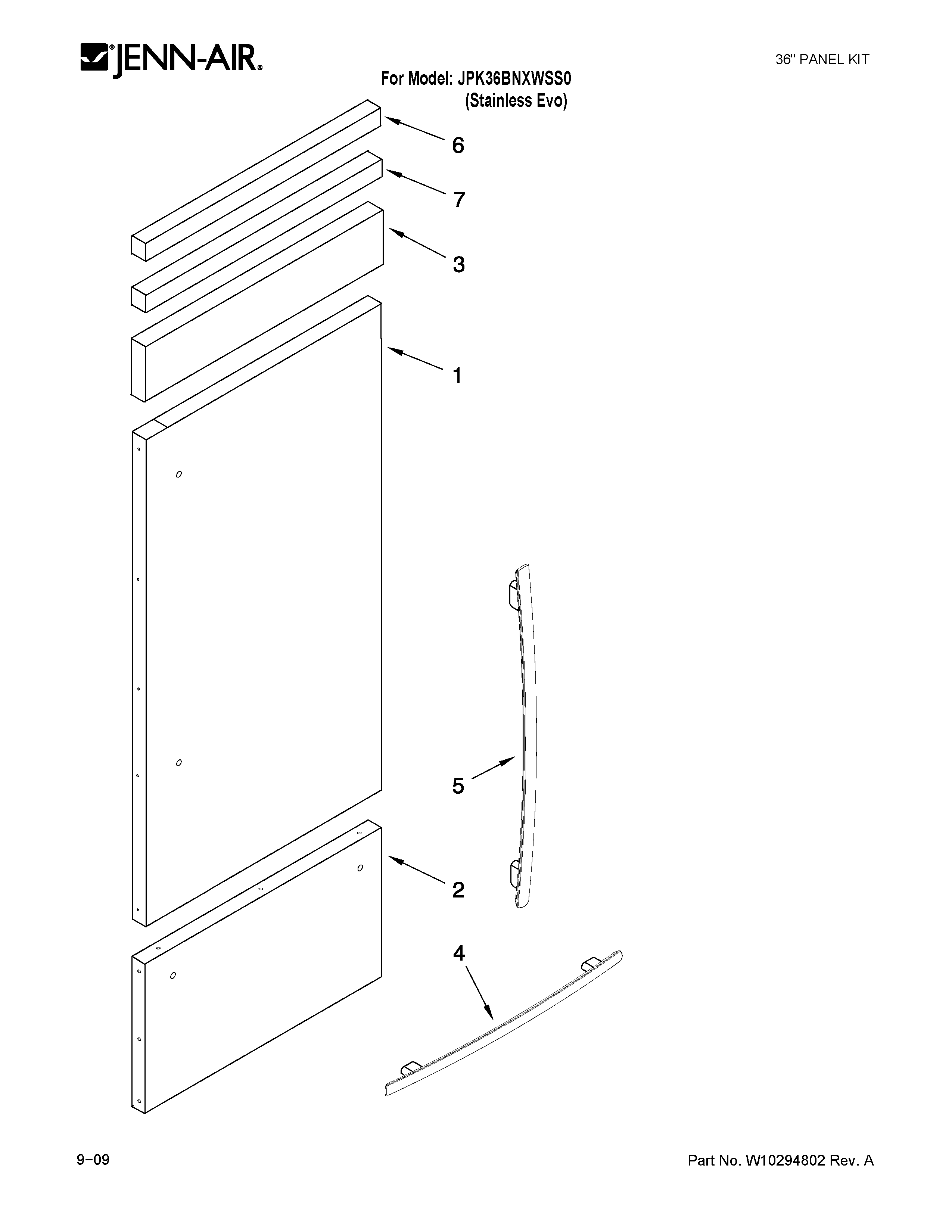 Jenn-Air JPK36BNXWSS0 panel kit parts diagram