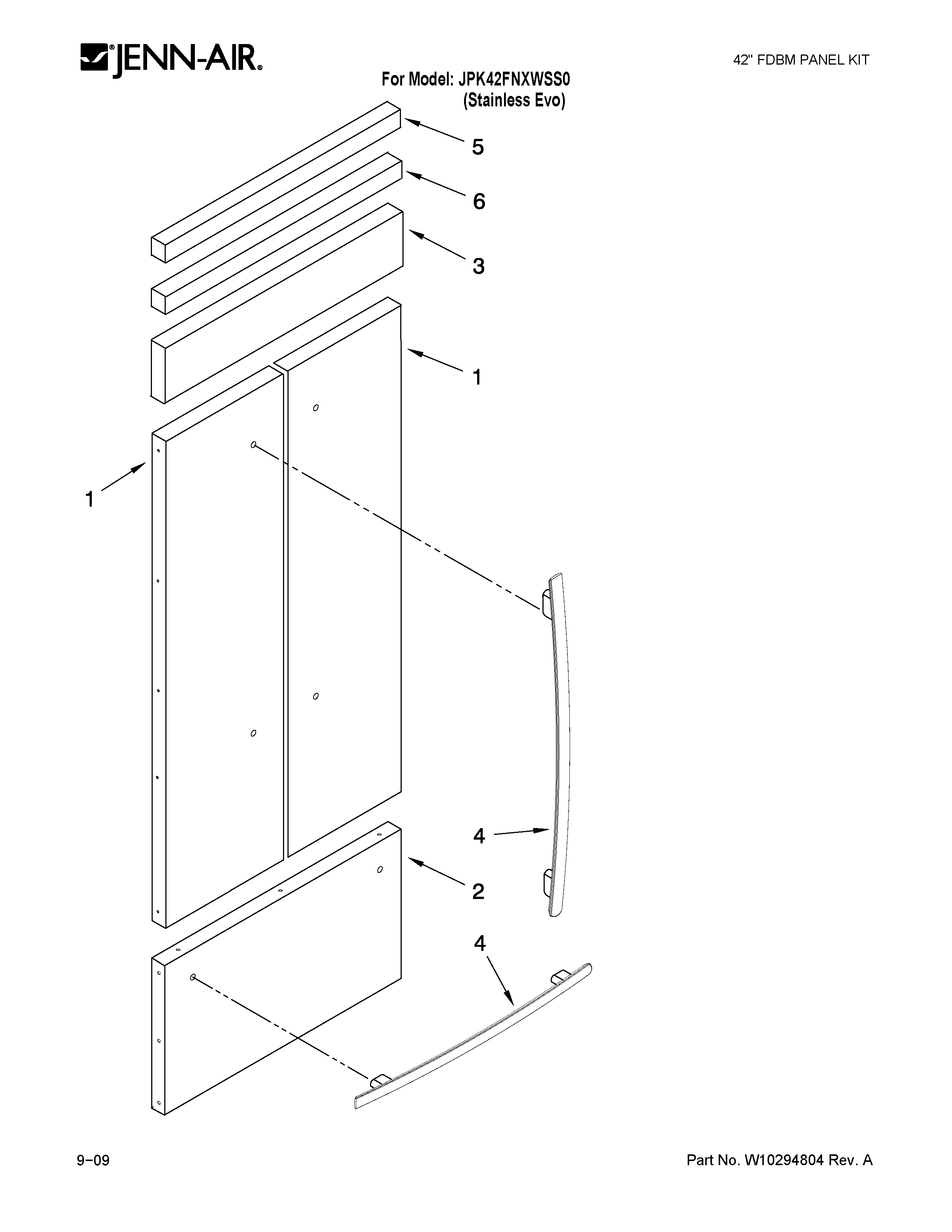 Jenn-Air JPK42FNXWSS0 panel kit parts diagram