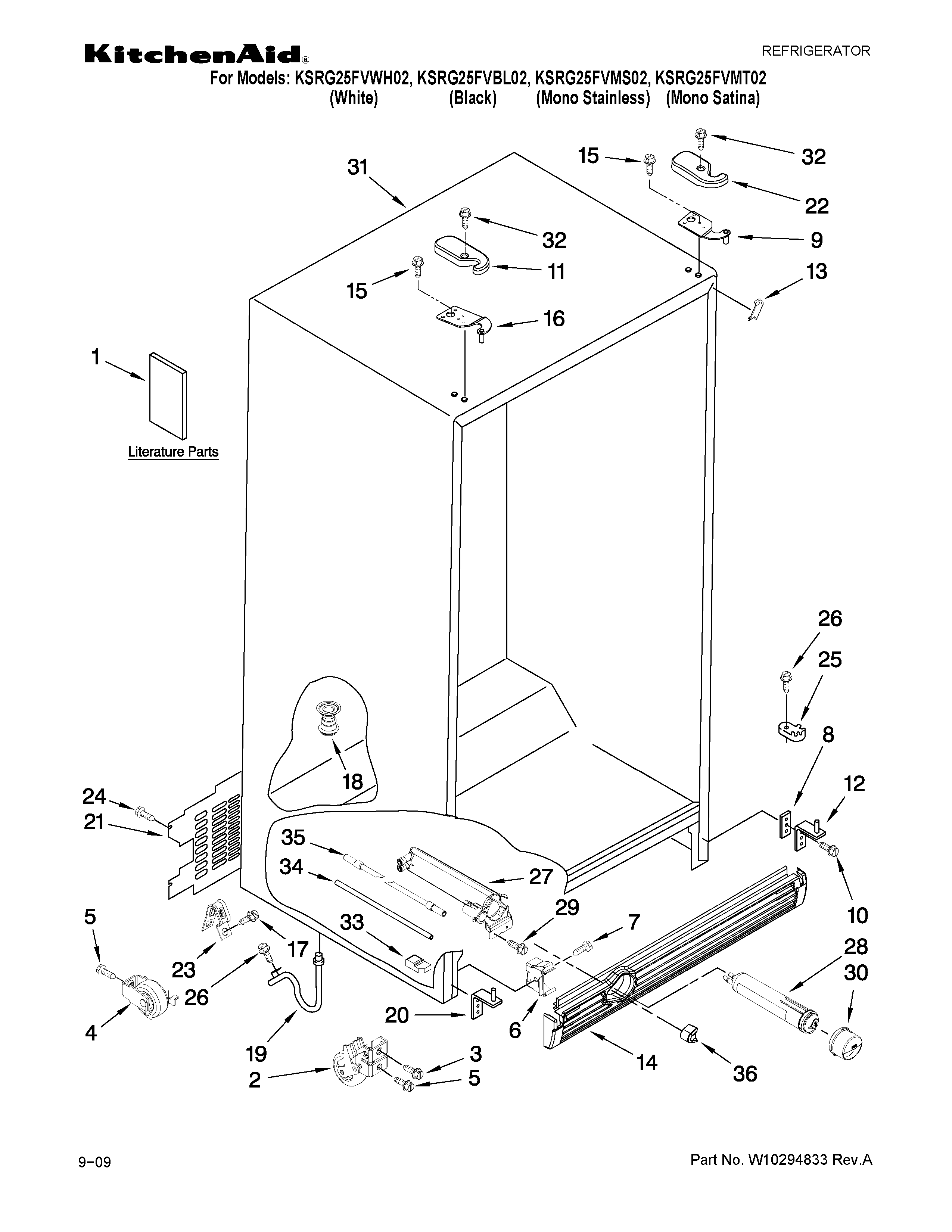 KitchenAid KSRG25FVWH02 cabinet parts diagram