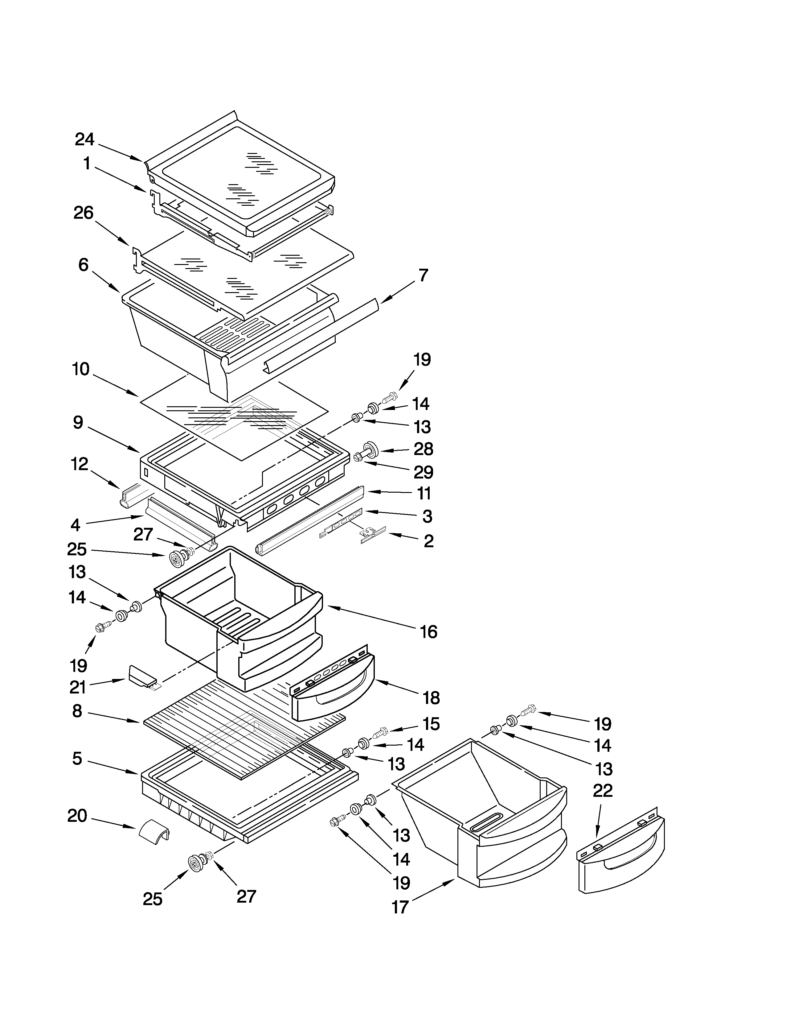 KitchenAid KSRG25FVWH02 refrigerator shelf parts diagram