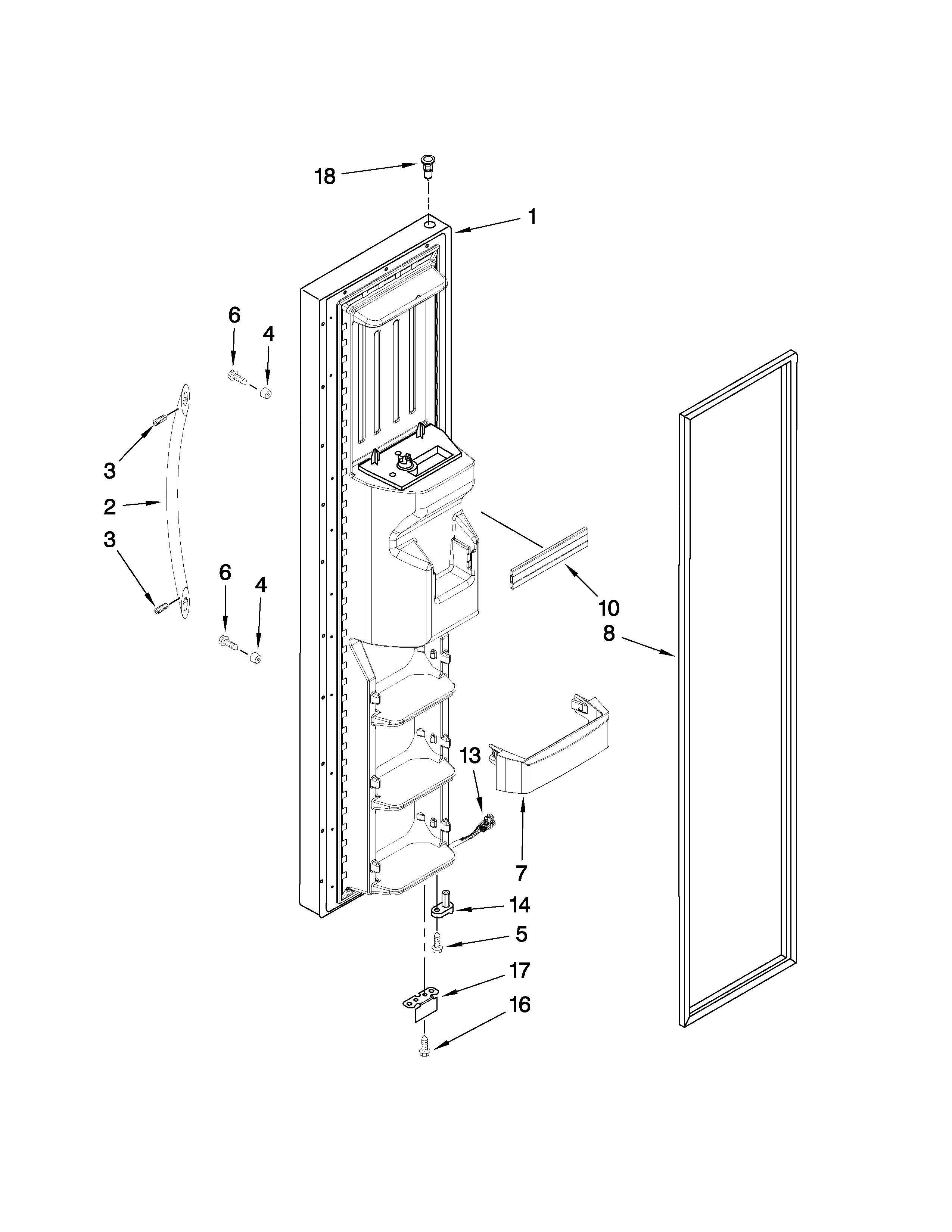 KitchenAid KSRG25FVWH02 freezer door parts diagram