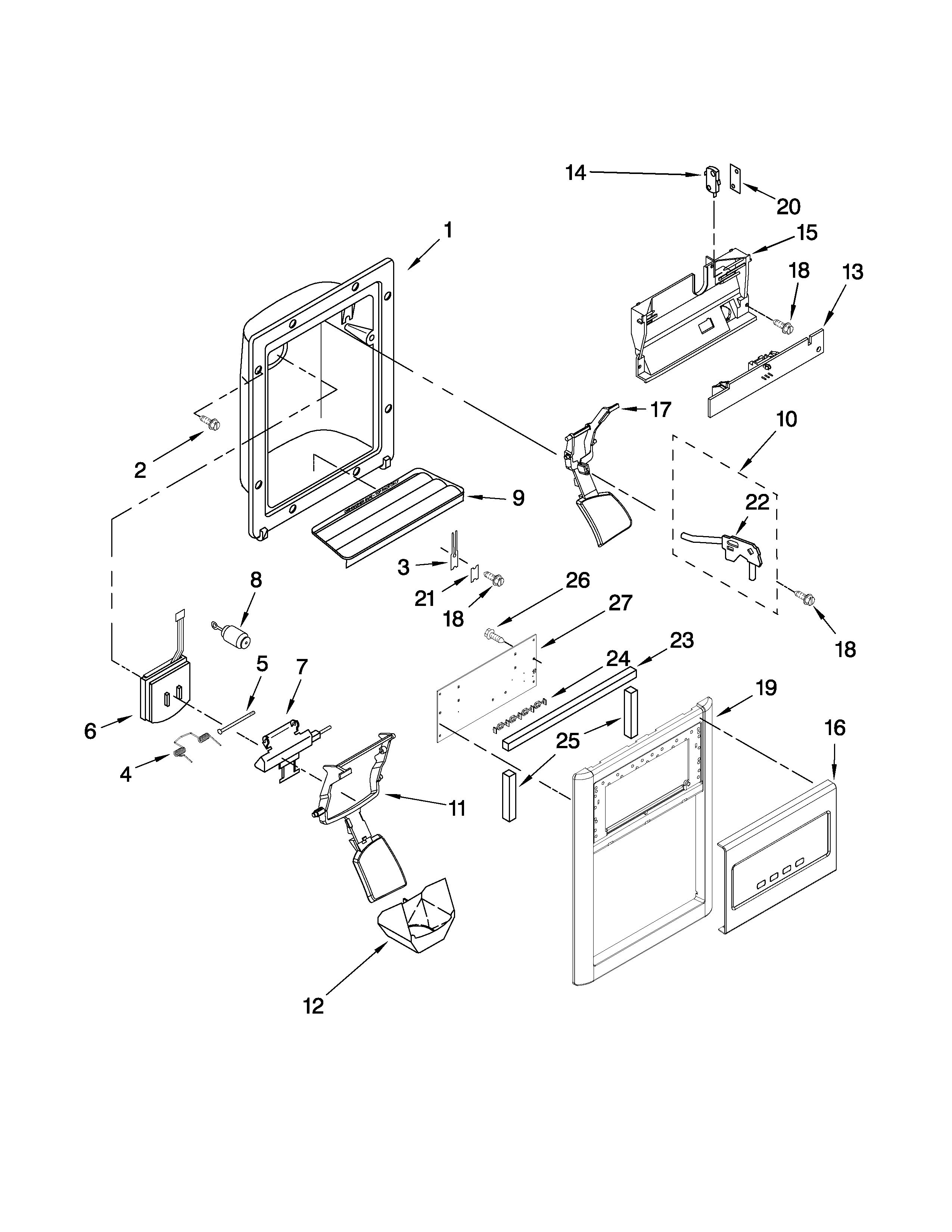 Maytag MSD2553WEB00 dispenser front parts diagram