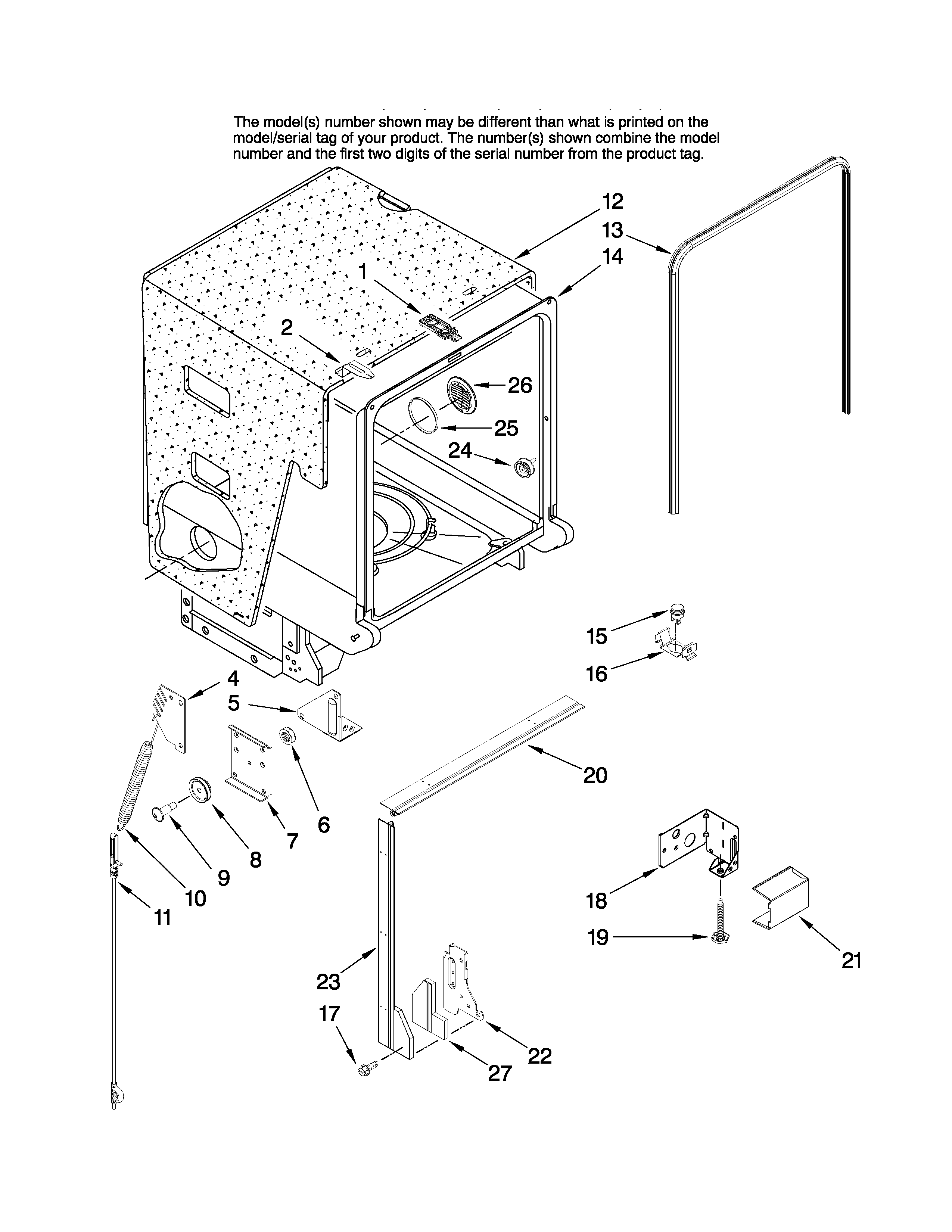 Maytag MDBTT60AWB0 tub and frame parts diagram