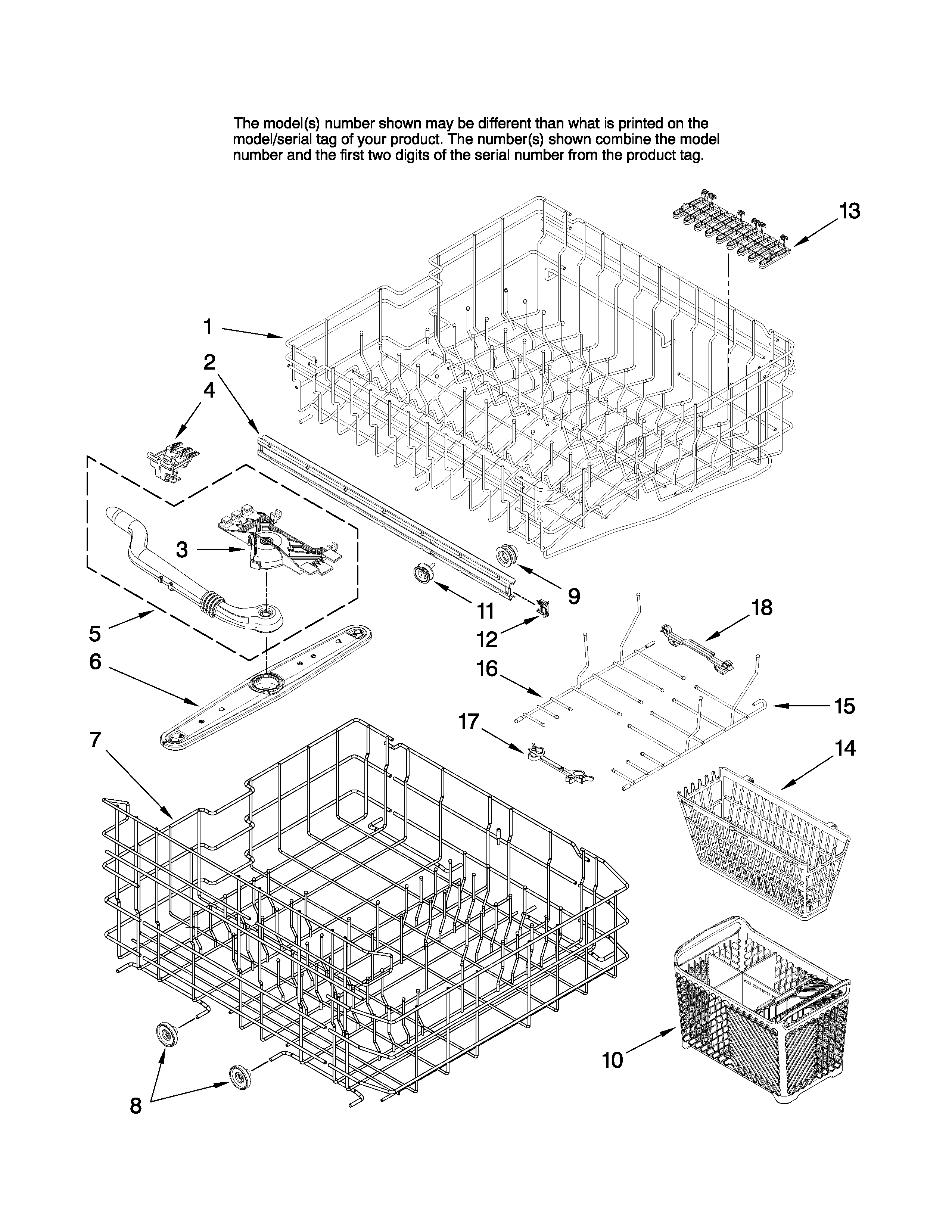 Maytag MDBTT60AWB0 upper and lower rack parts diagram