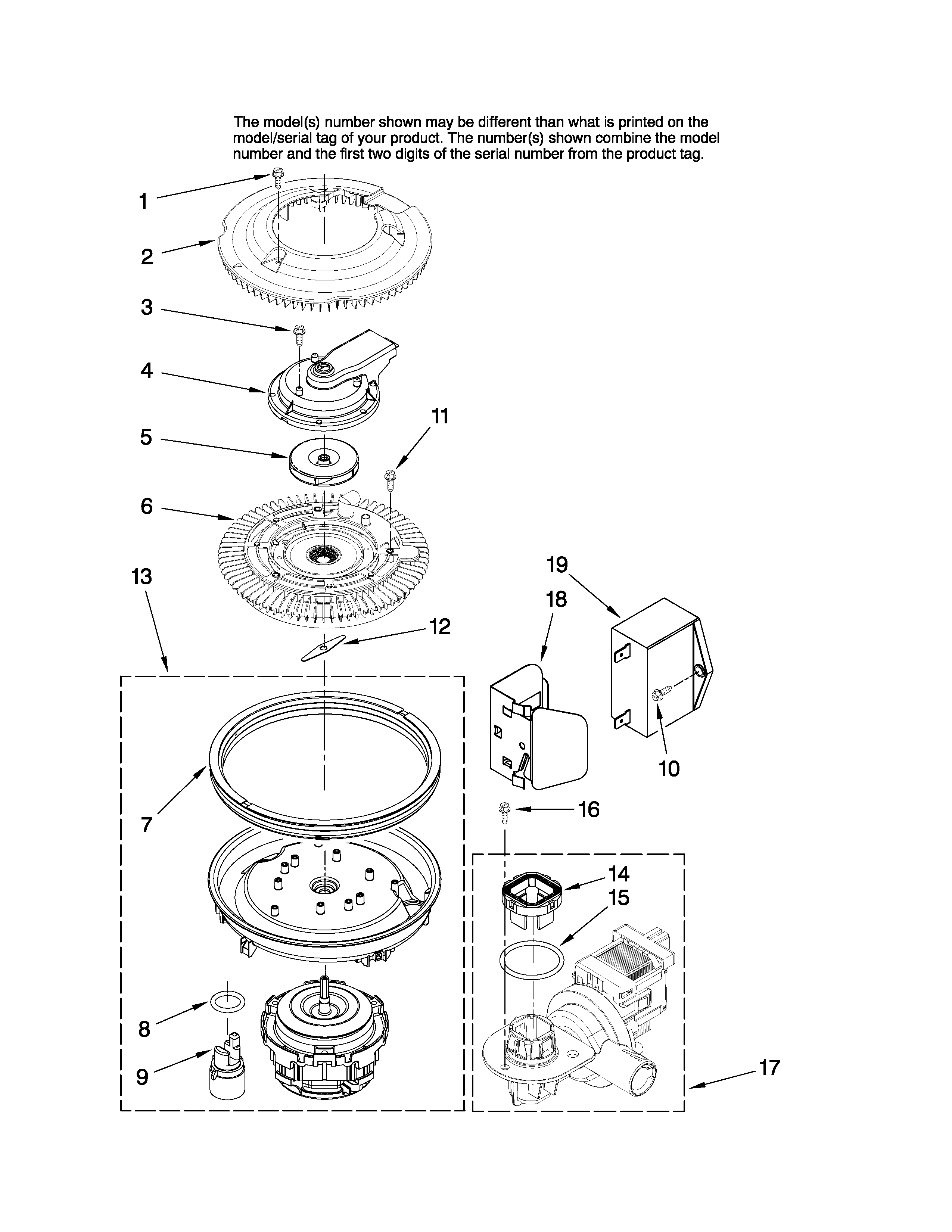 Magic Chef CDB1500AWB3 pump and motor parts diagram