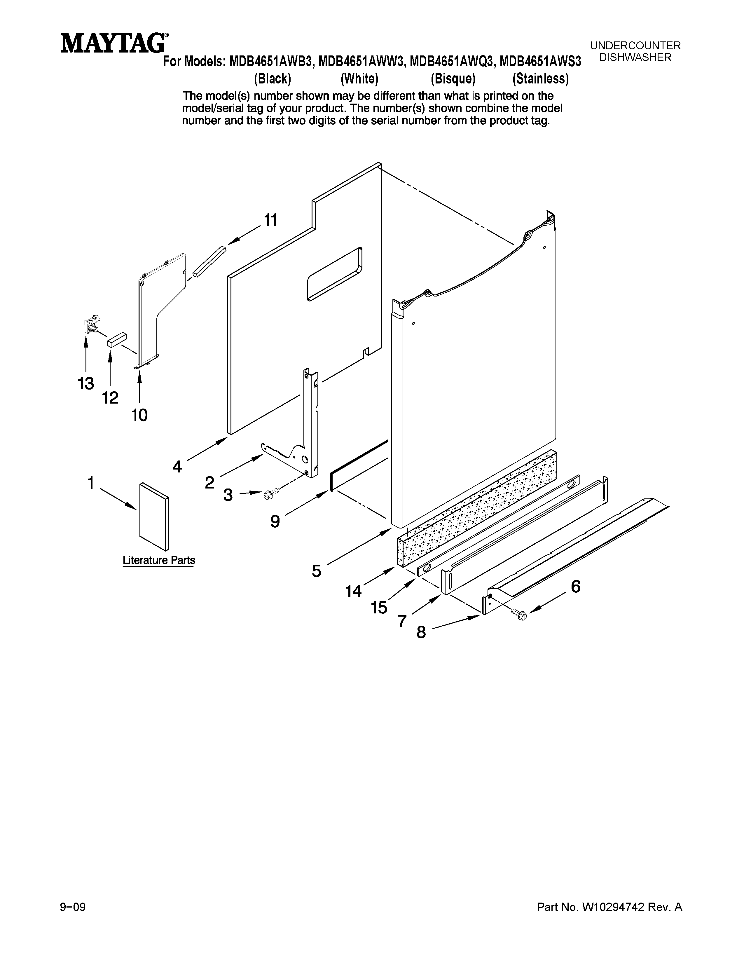 Maytag MDB4651AWB3 door and panel parts diagram