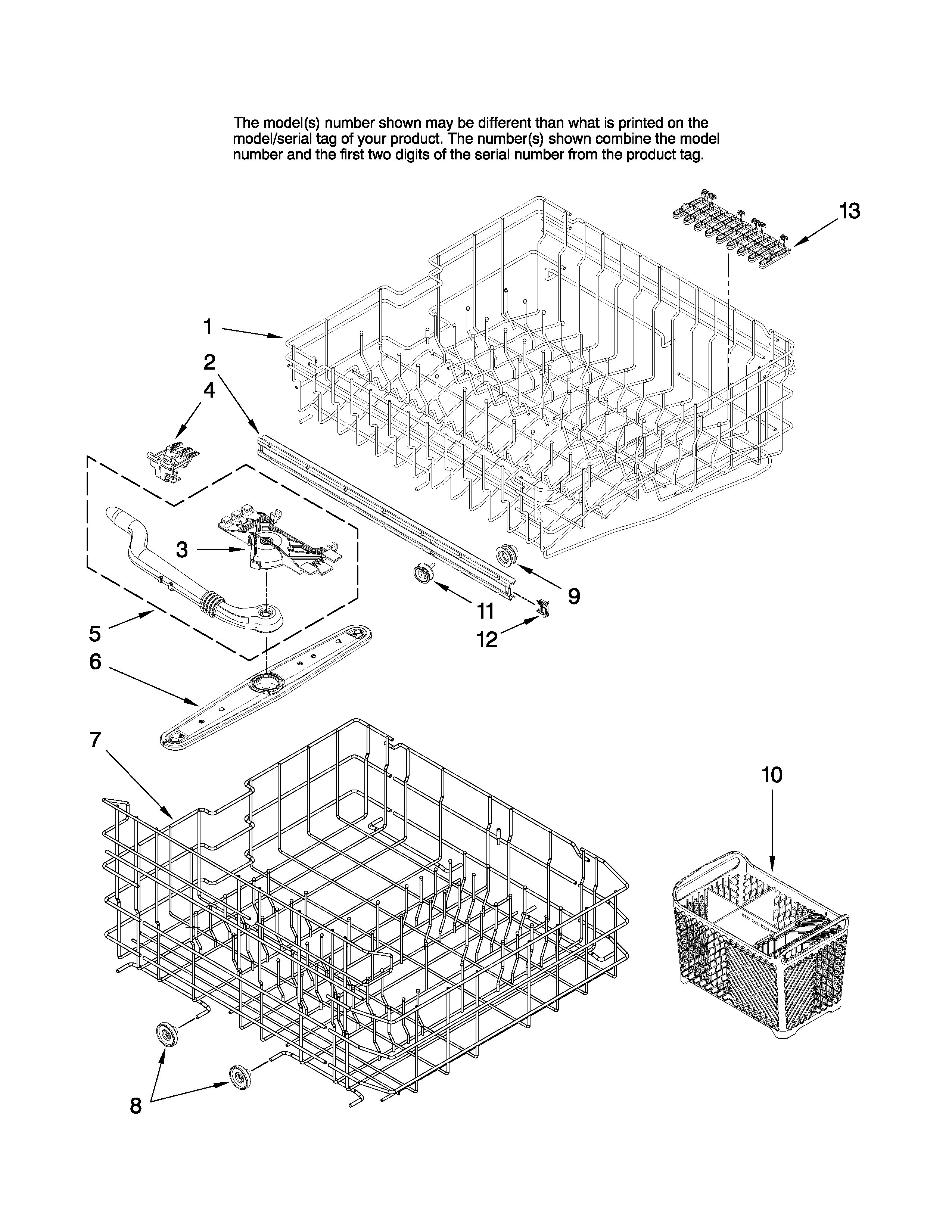 Maytag MDB4651AWB3 upper and lower rack parts diagram