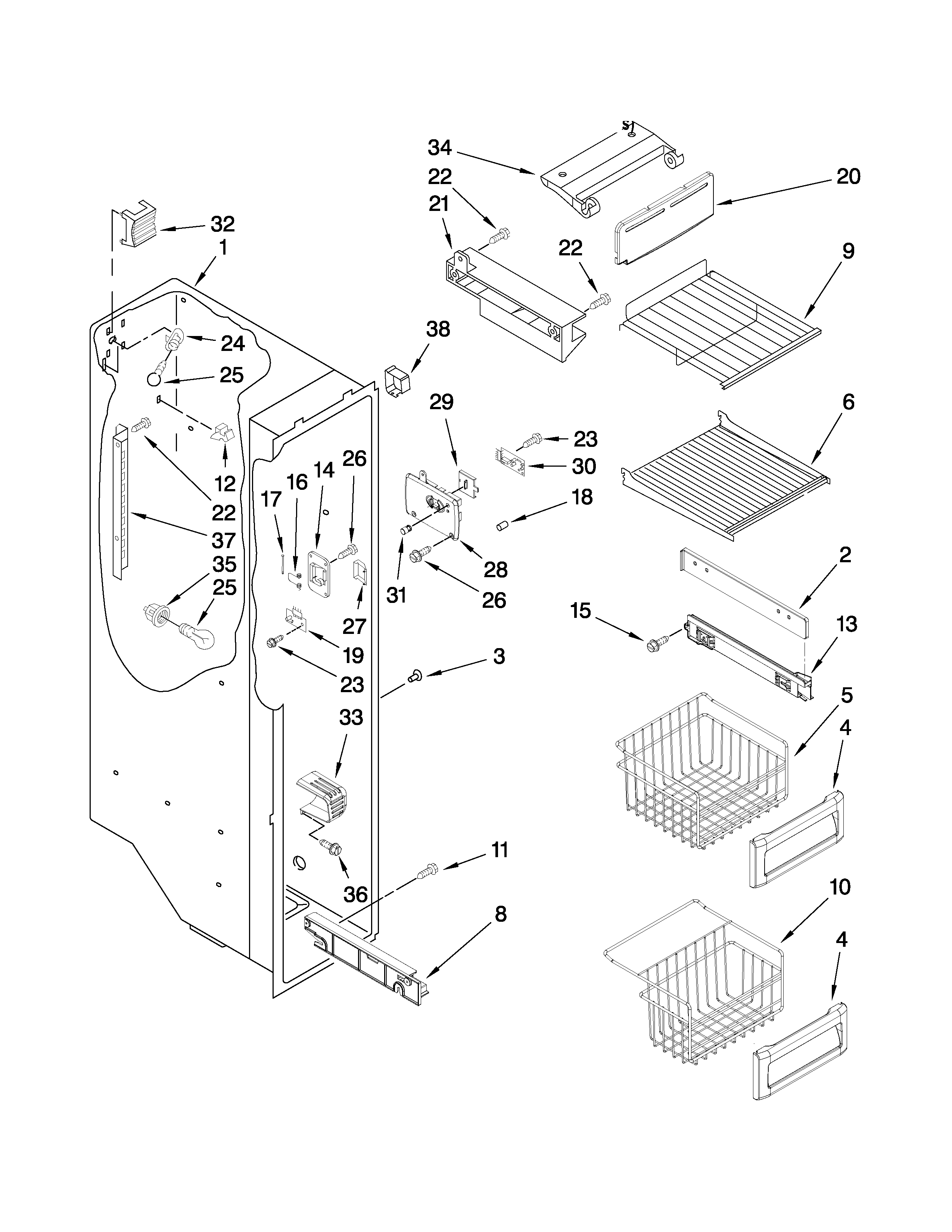 Jenn-Air JCB2587WEF00 freezer liner parts diagram