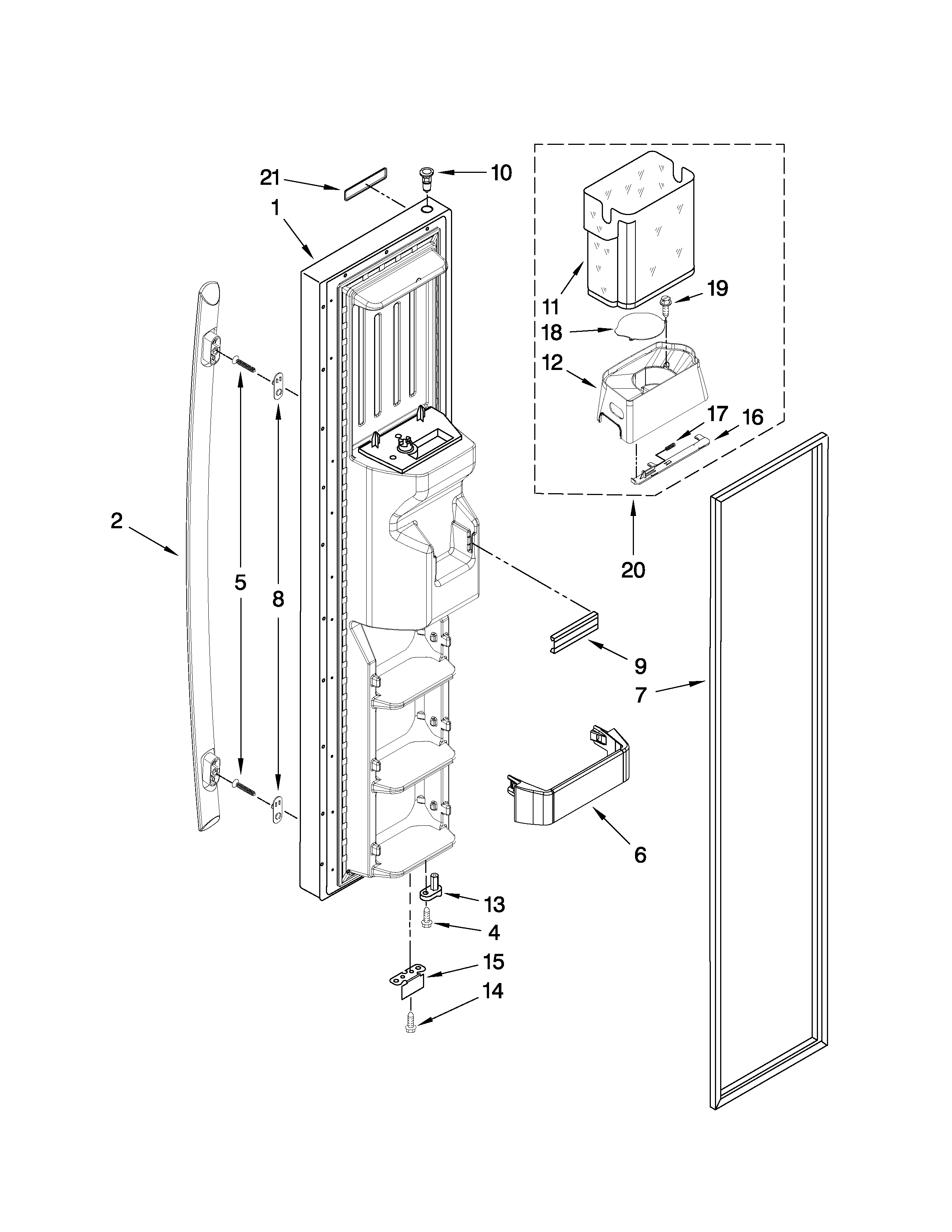 Jenn-Air JCB2587WEF00 freezer door parts diagram
