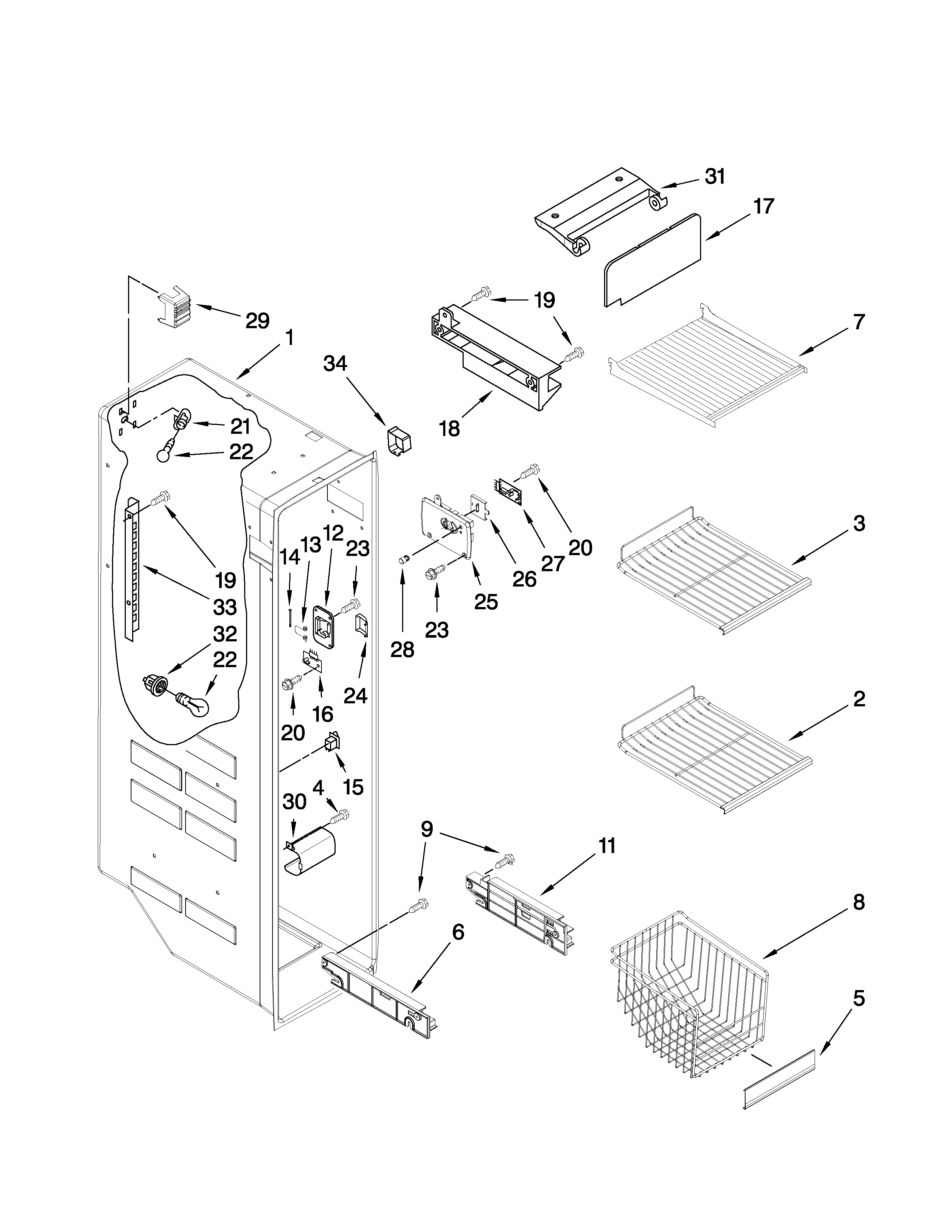 Whirlpool GD5DHAXVY05 freezer liner parts diagram