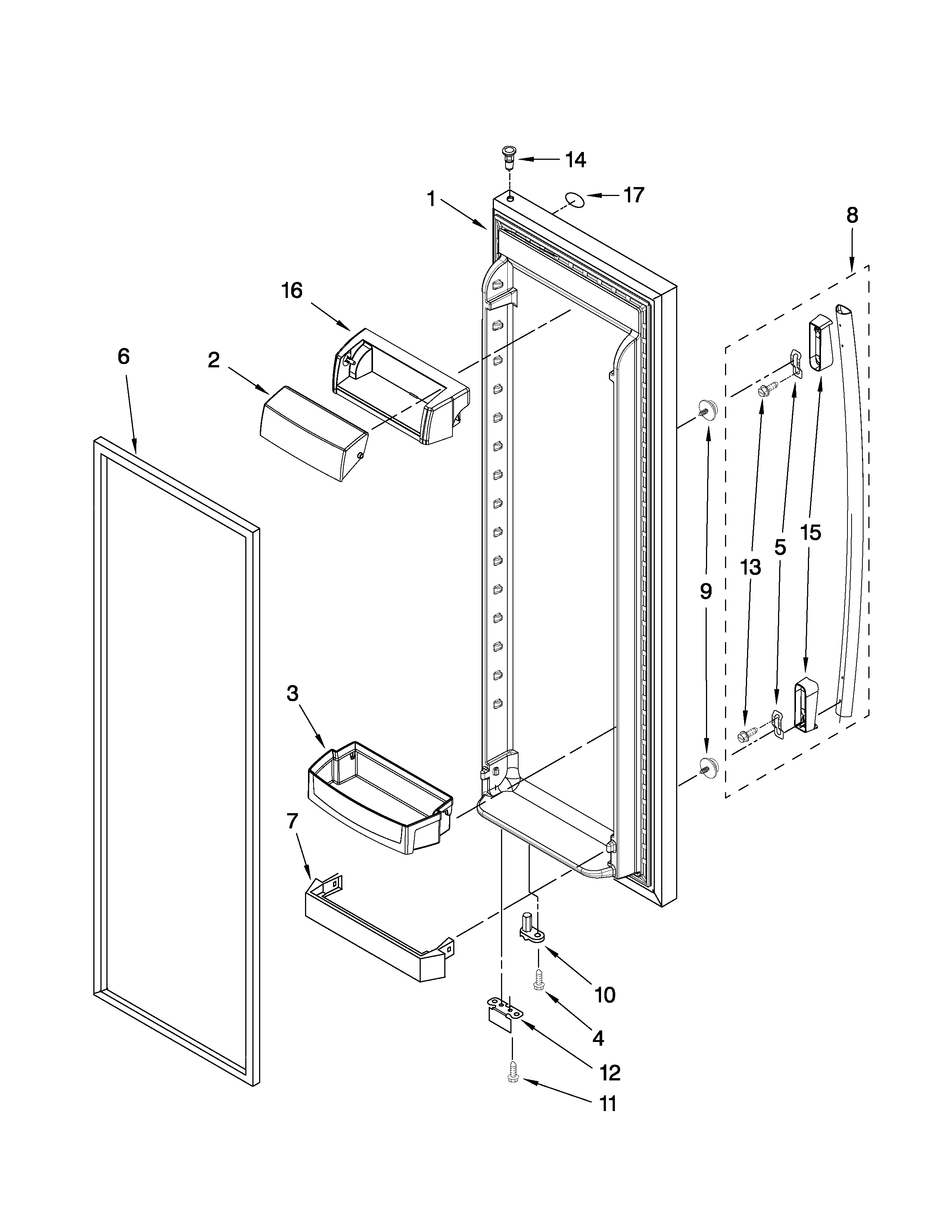 Whirlpool GD5DHAXVY05 refrigerator door parts diagram