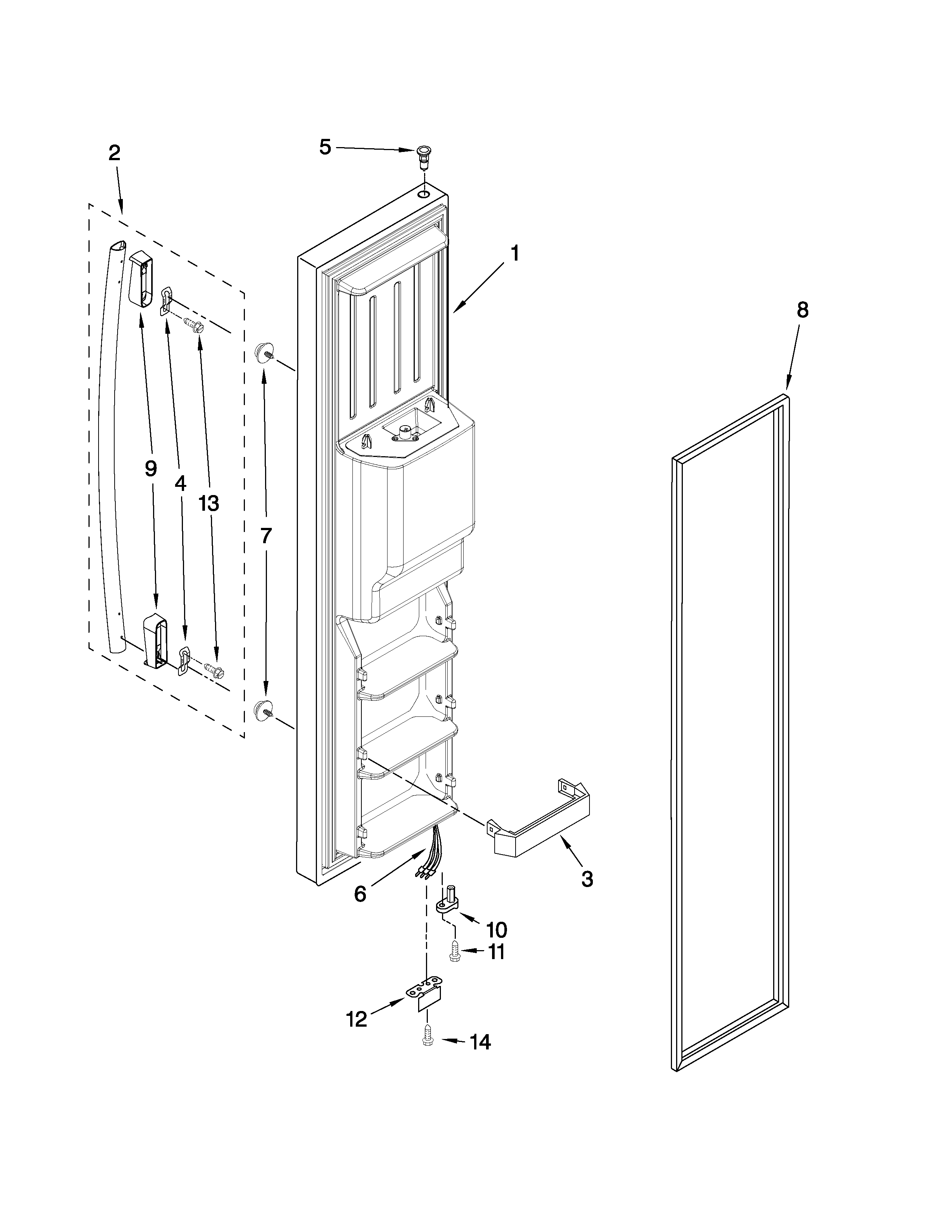Whirlpool GD5DHAXVY05 freezer door parts diagram