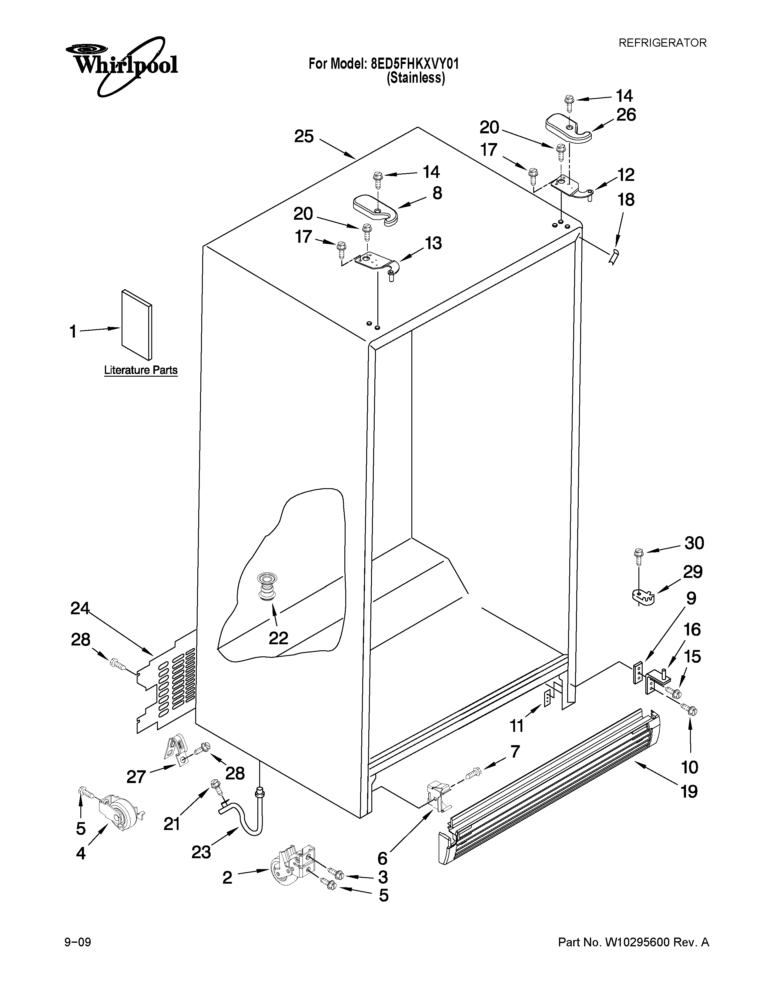Whirlpool 8ED5FHKXVY01 cabinet parts diagram