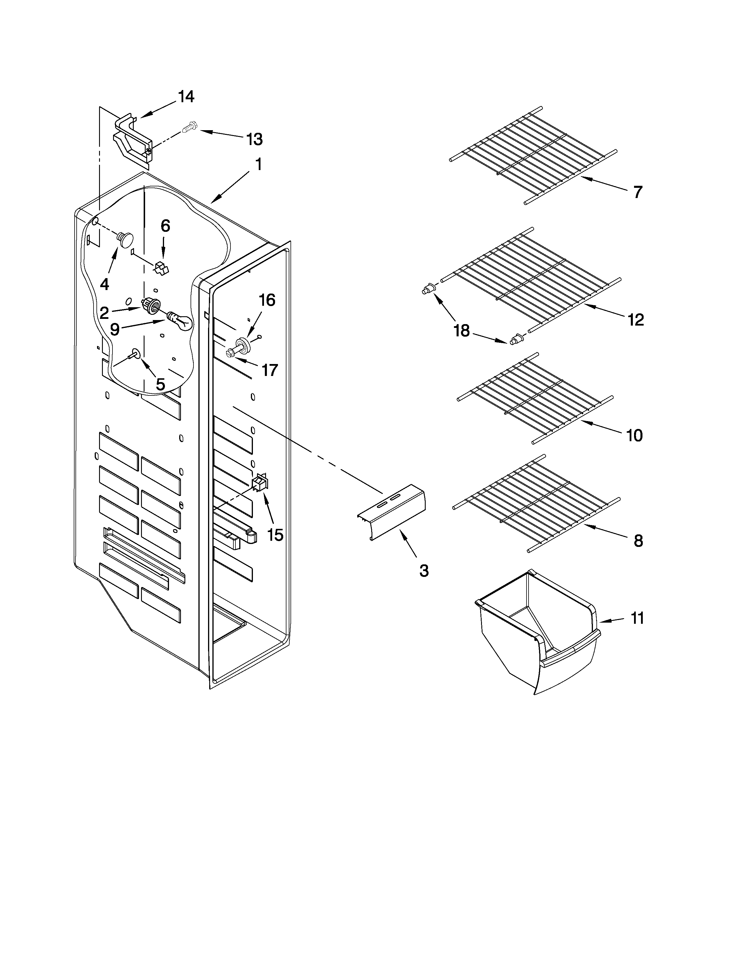 Whirlpool 8ED5FHKXVY01 freezer liner parts diagram