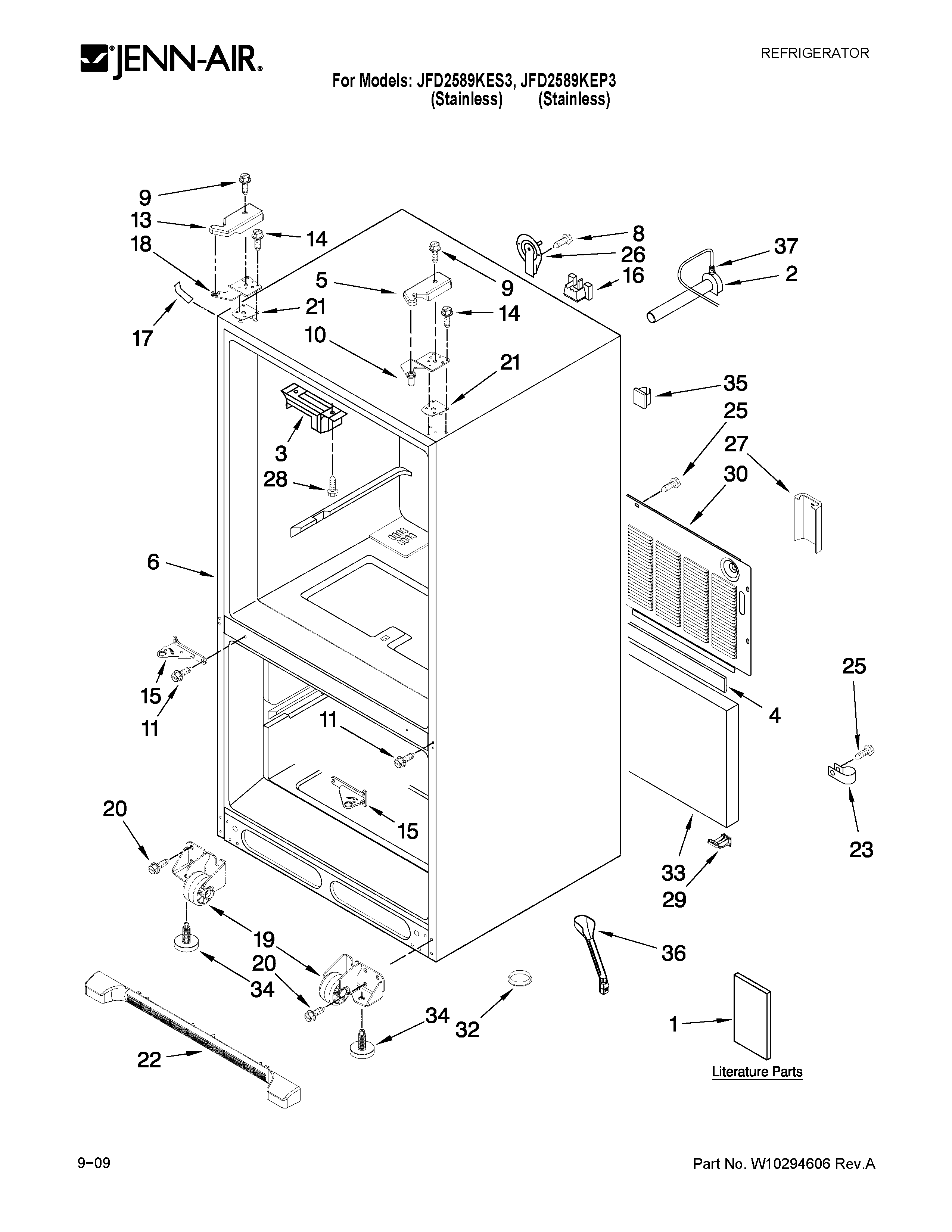 Jenn-Air JFD2589KES3 cabinet parts diagram